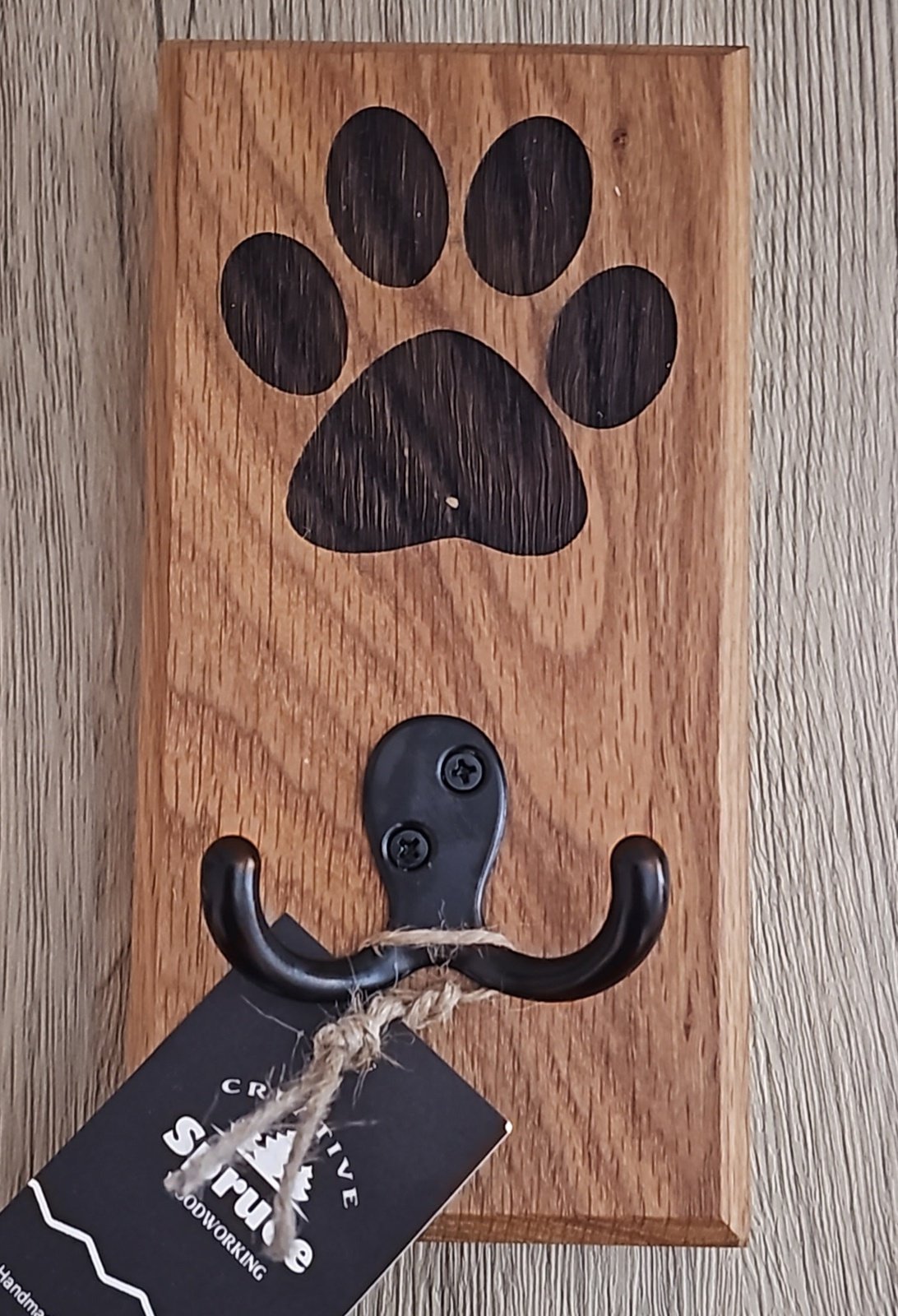 White Oak Wall Mount Dog Paw Leash Holder
