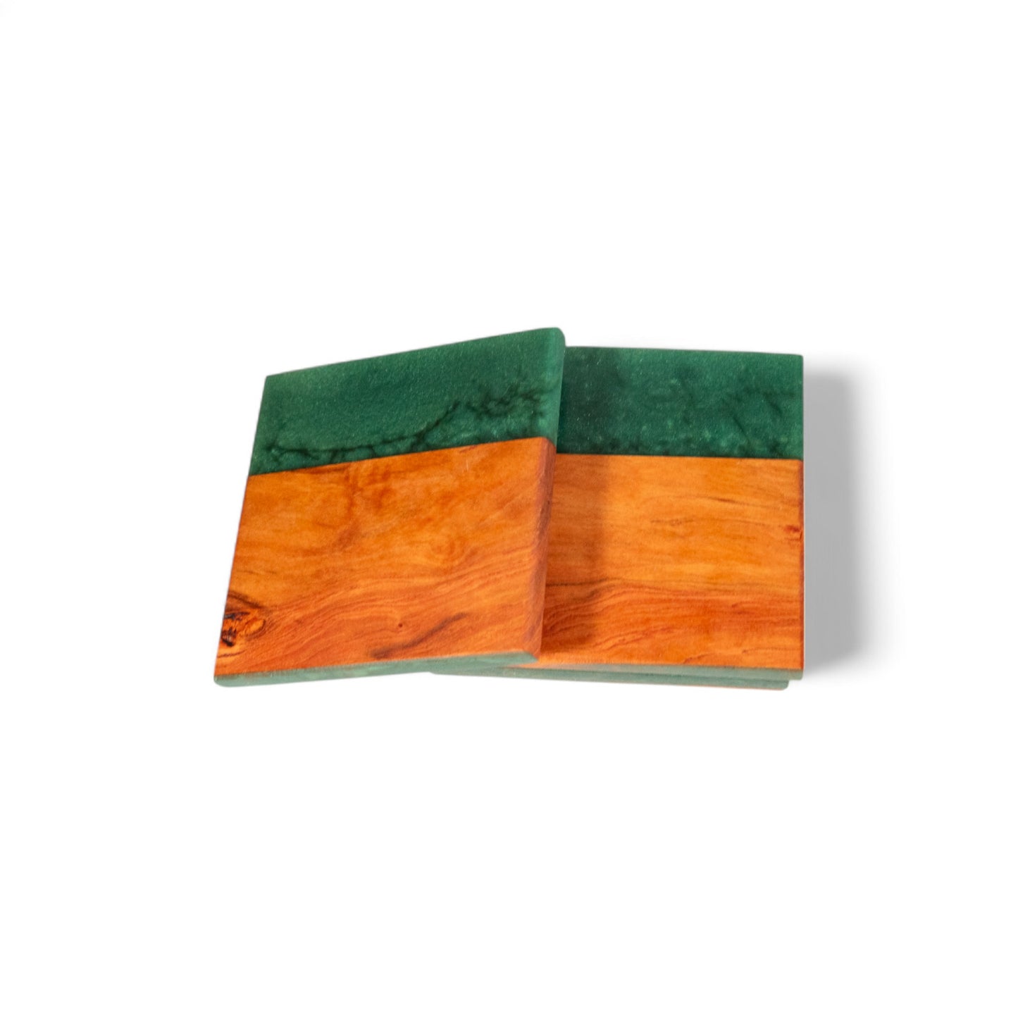 Cherry Wood with Medium Green Epoxy Coaster