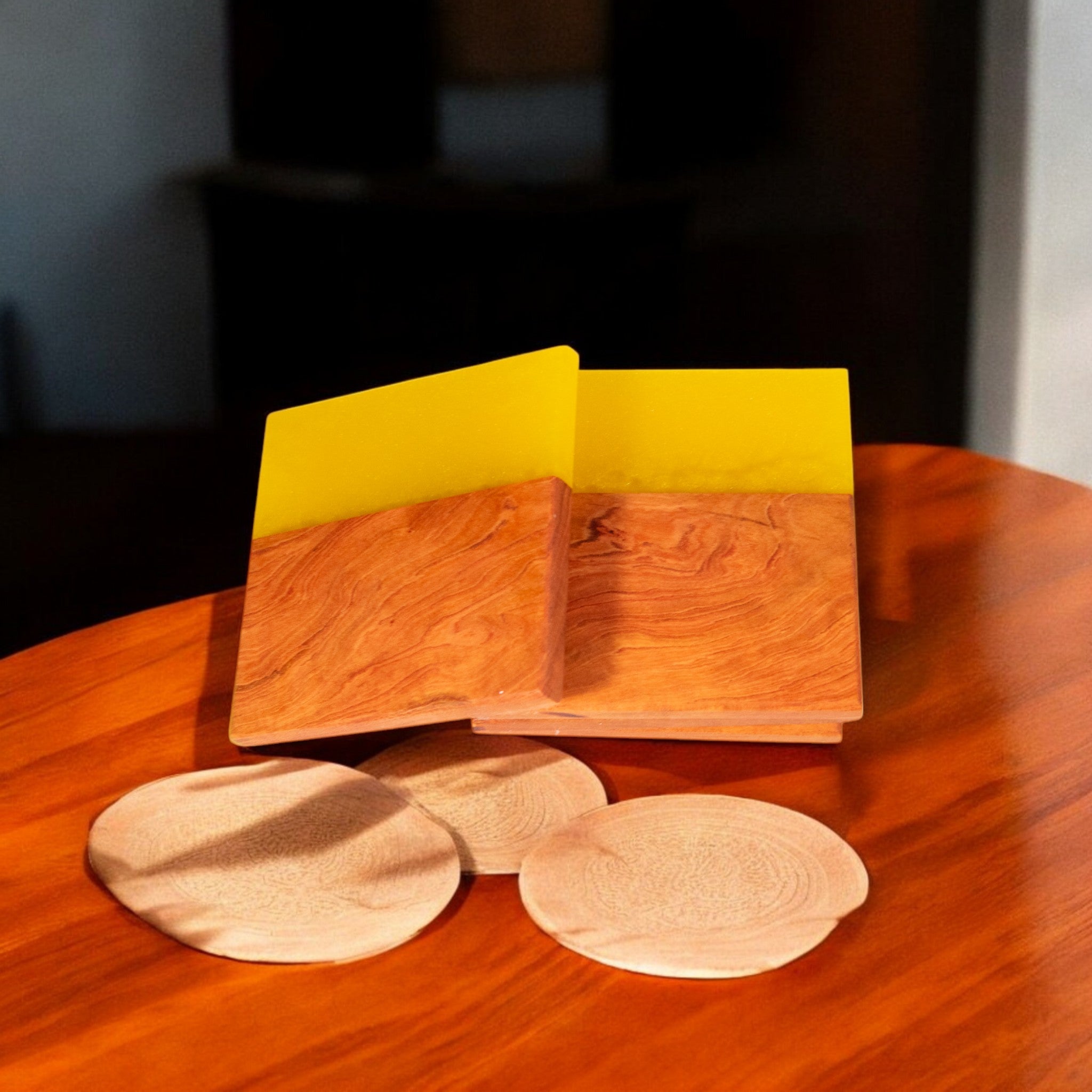 Cherry with Yellow Epoxy Coaster