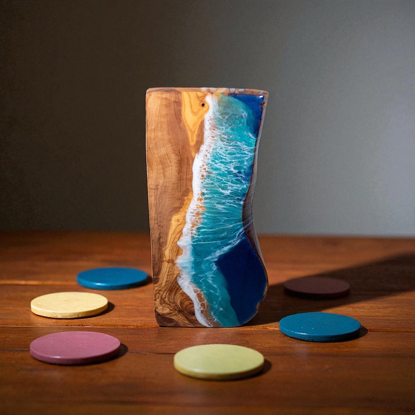 Handcrafted Ocean Wave Olive Wood Charcuterie Board - Serving Platter