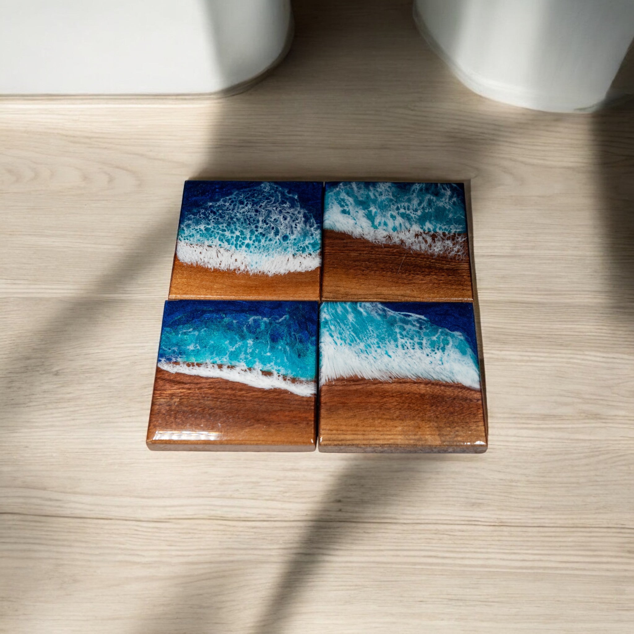 Walnut with Ocean Wave Epoxy Coaster