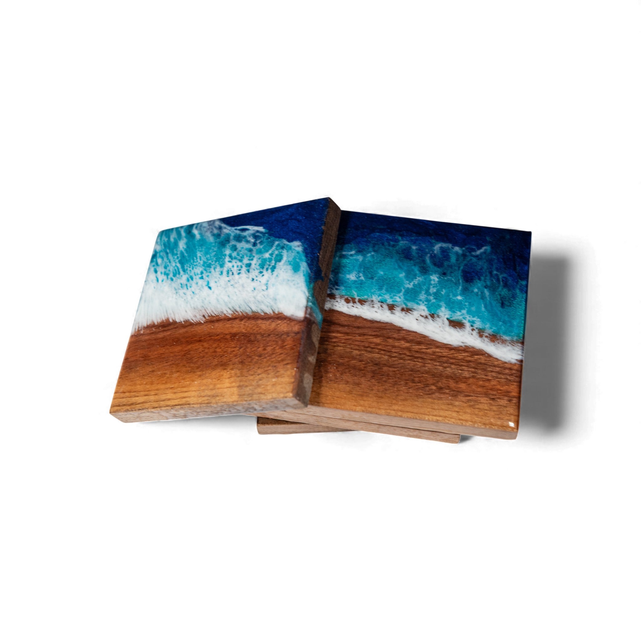 Walnut with Ocean Wave Epoxy Coaster