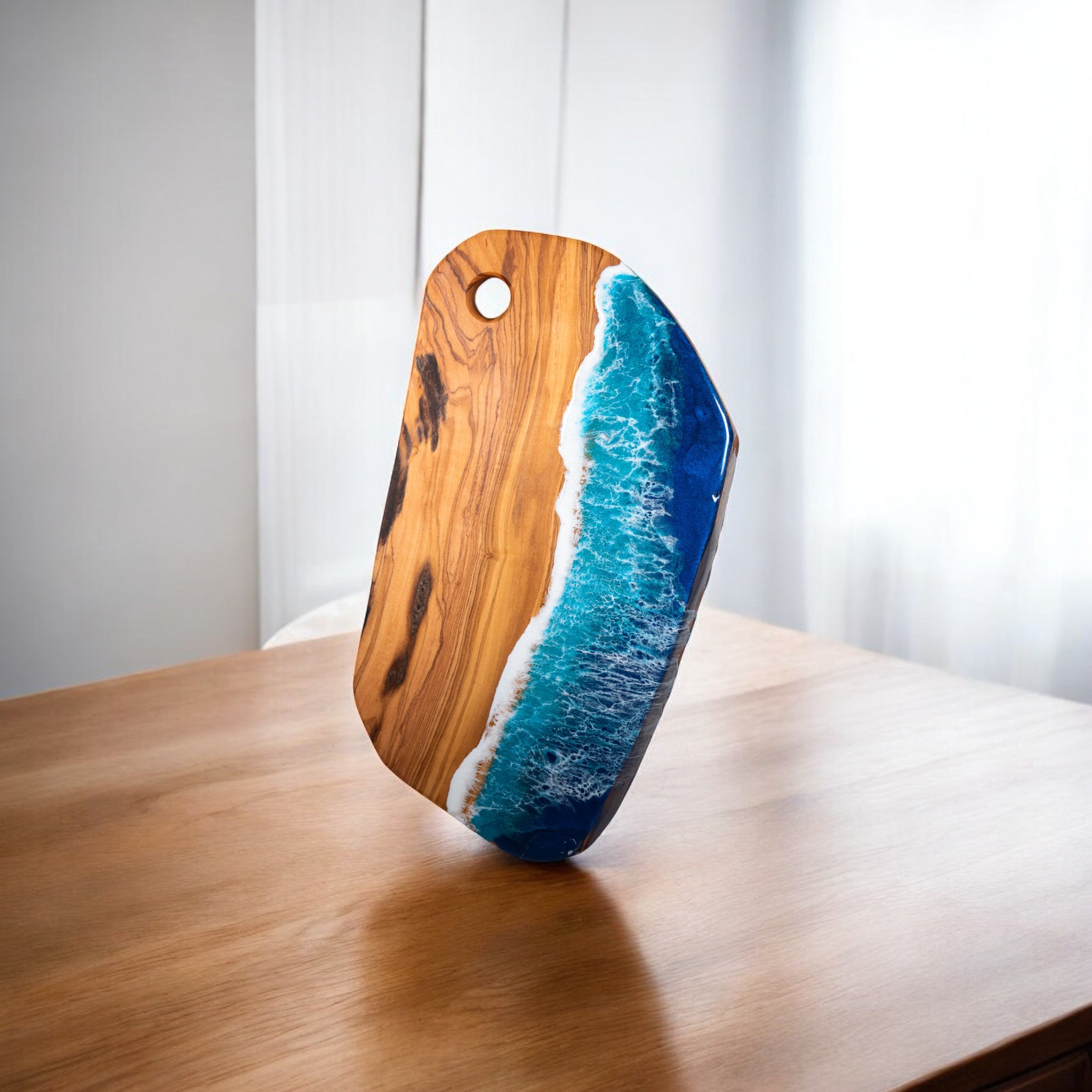 Handcrafted Ocean Wave Olive Wood Charcuterie Board - Serving Platter