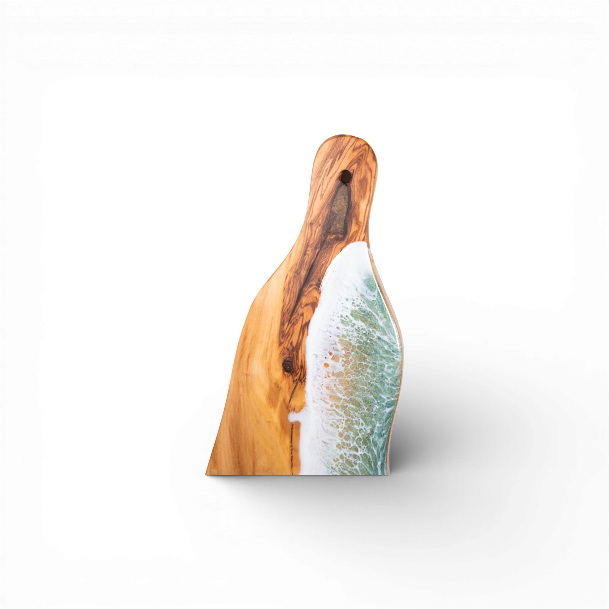 Green Handcrafted Ocean Wave Olive Wood Charcuterie Board - Serving Platter