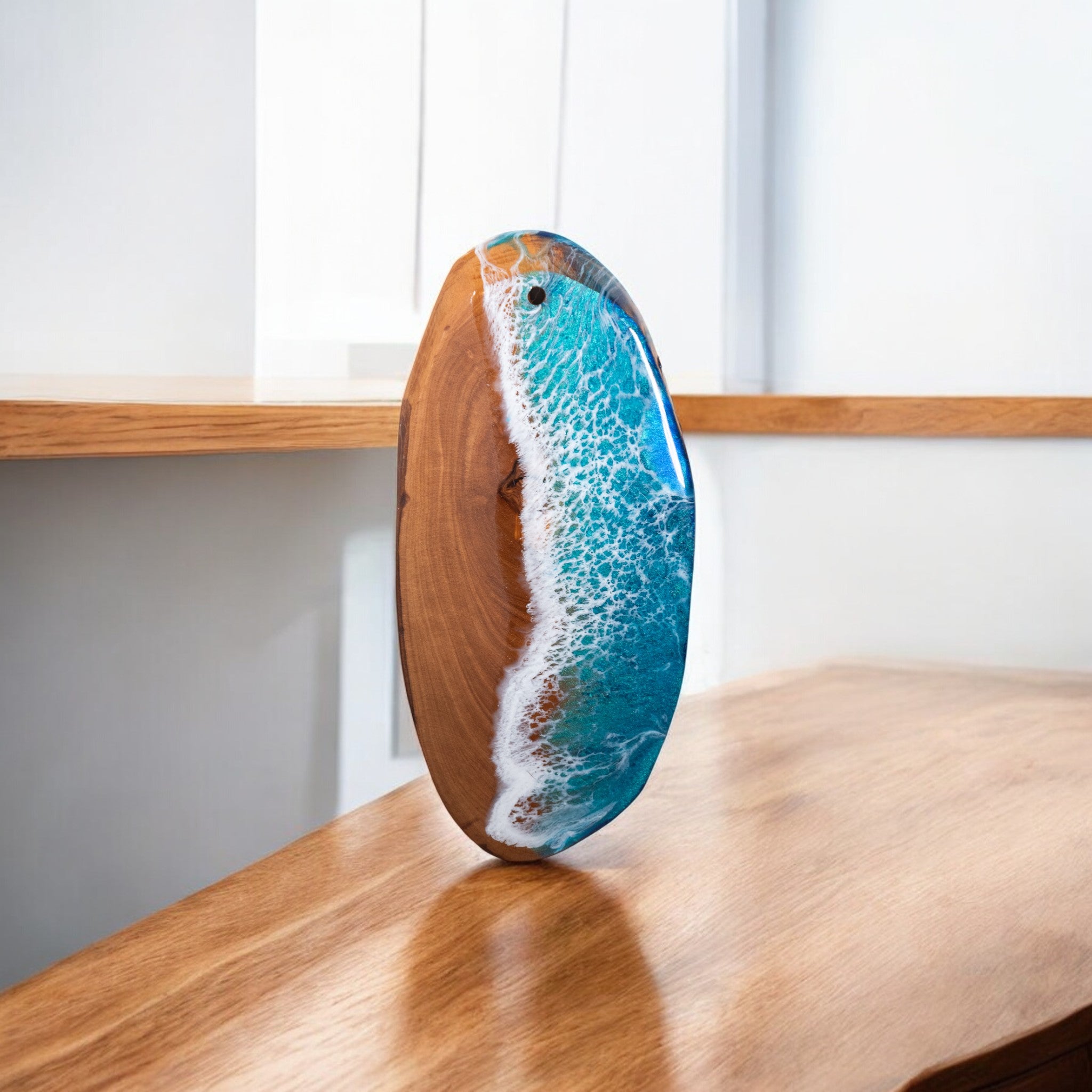 Handcrafted Ocean Wave Olive Wood Charcuterie Board - Serving Platter