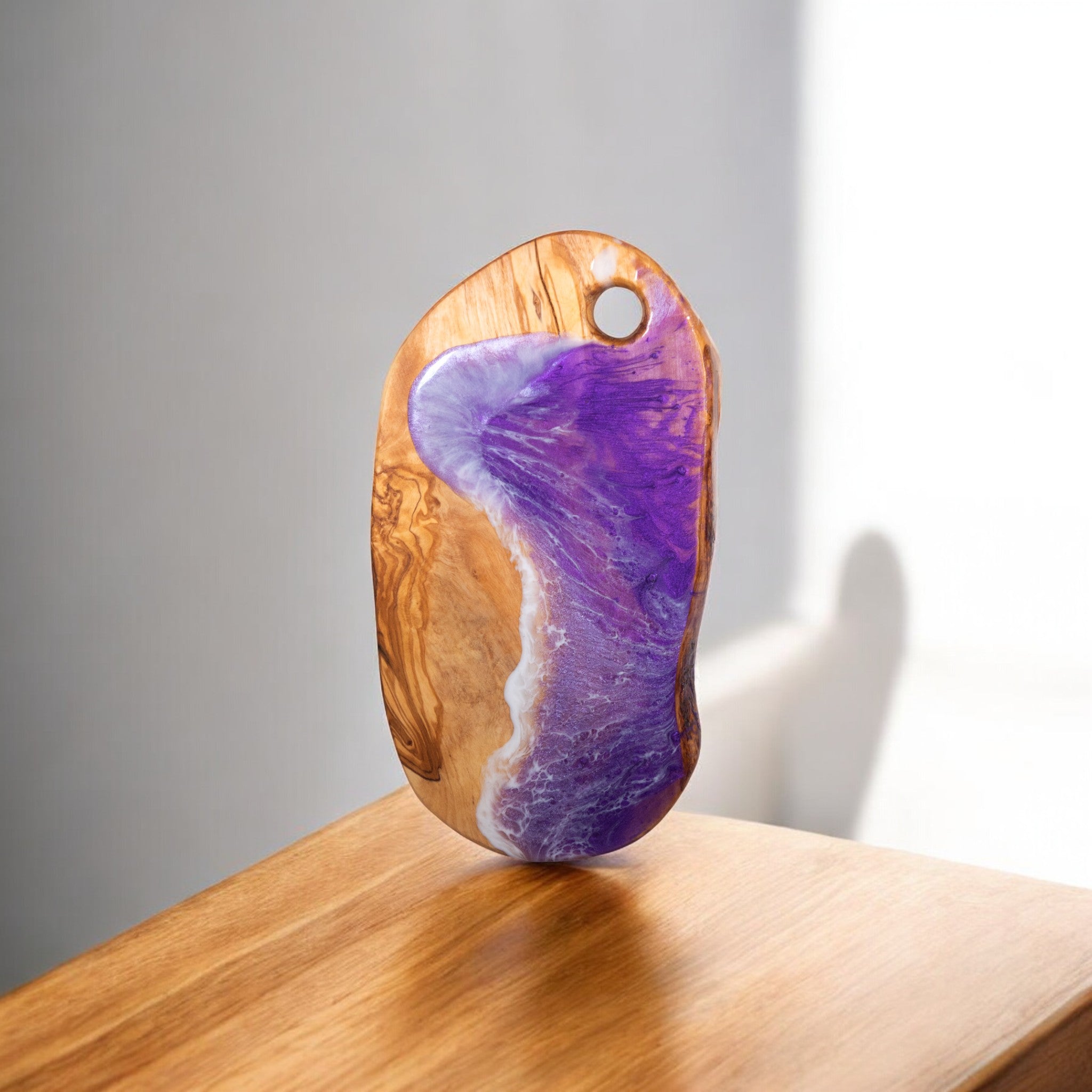 Purple Handcrafted Ocean Wave Olive Wood Charcuterie Board with Juice Groove - Serving Platter