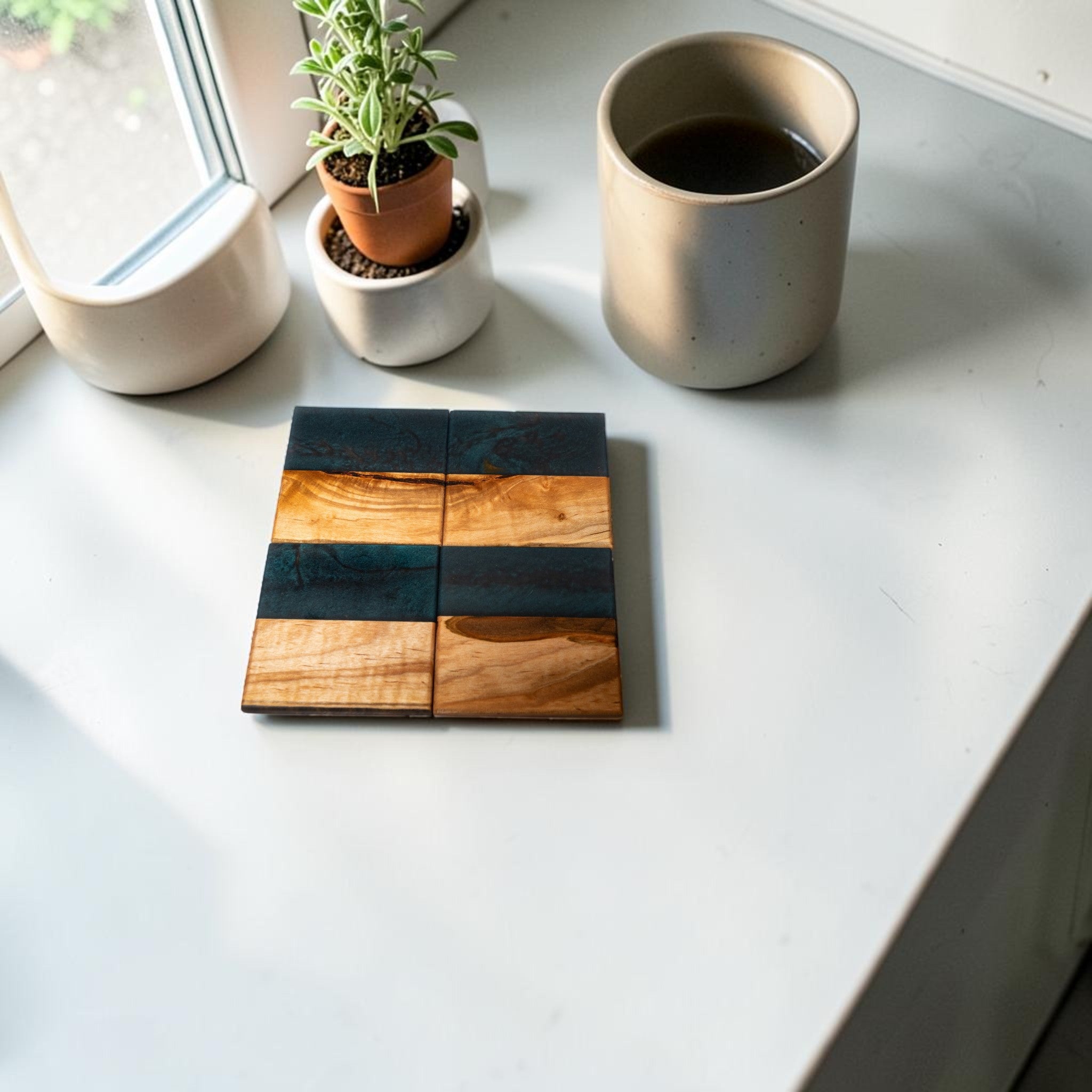 Maple with Metal Grey Epoxy Coaster