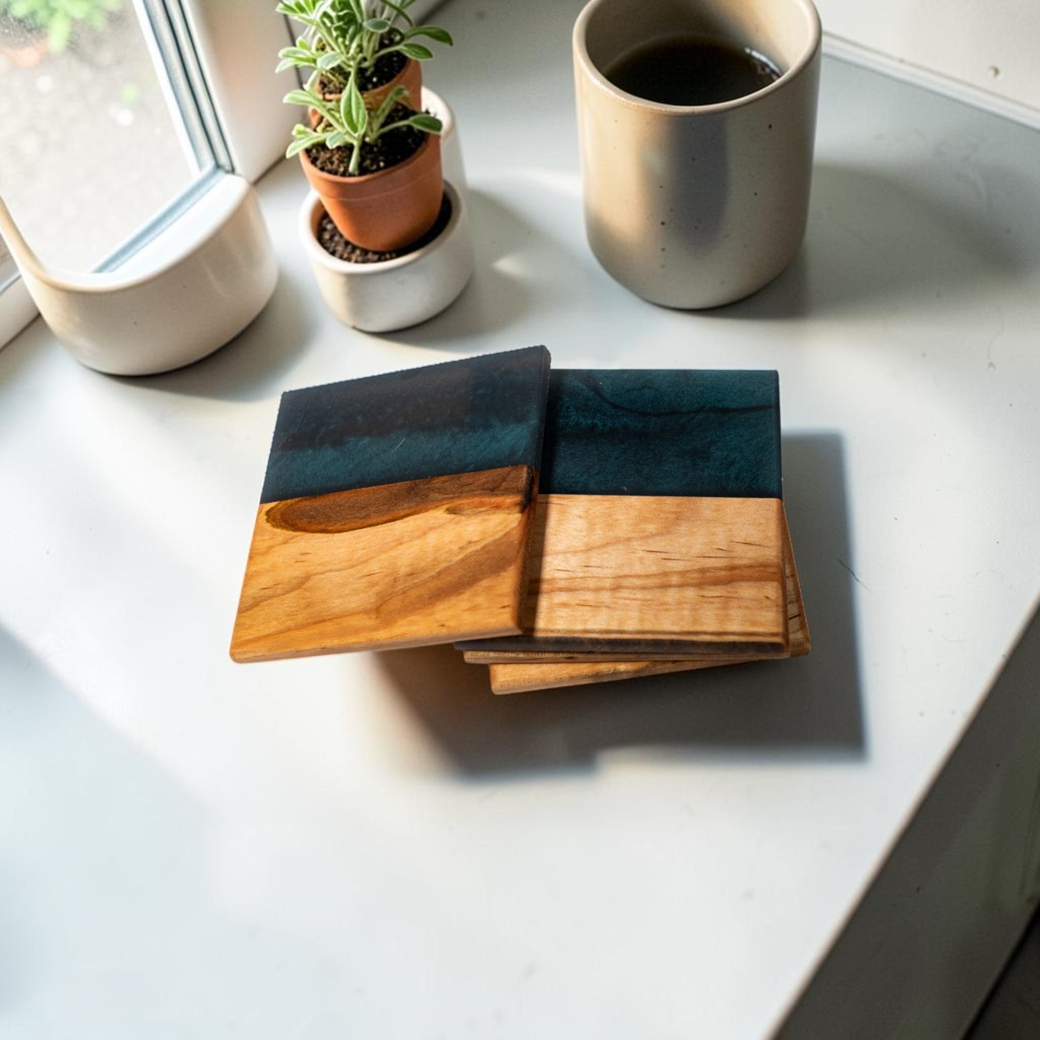 Maple with Metal Grey Epoxy Coaster