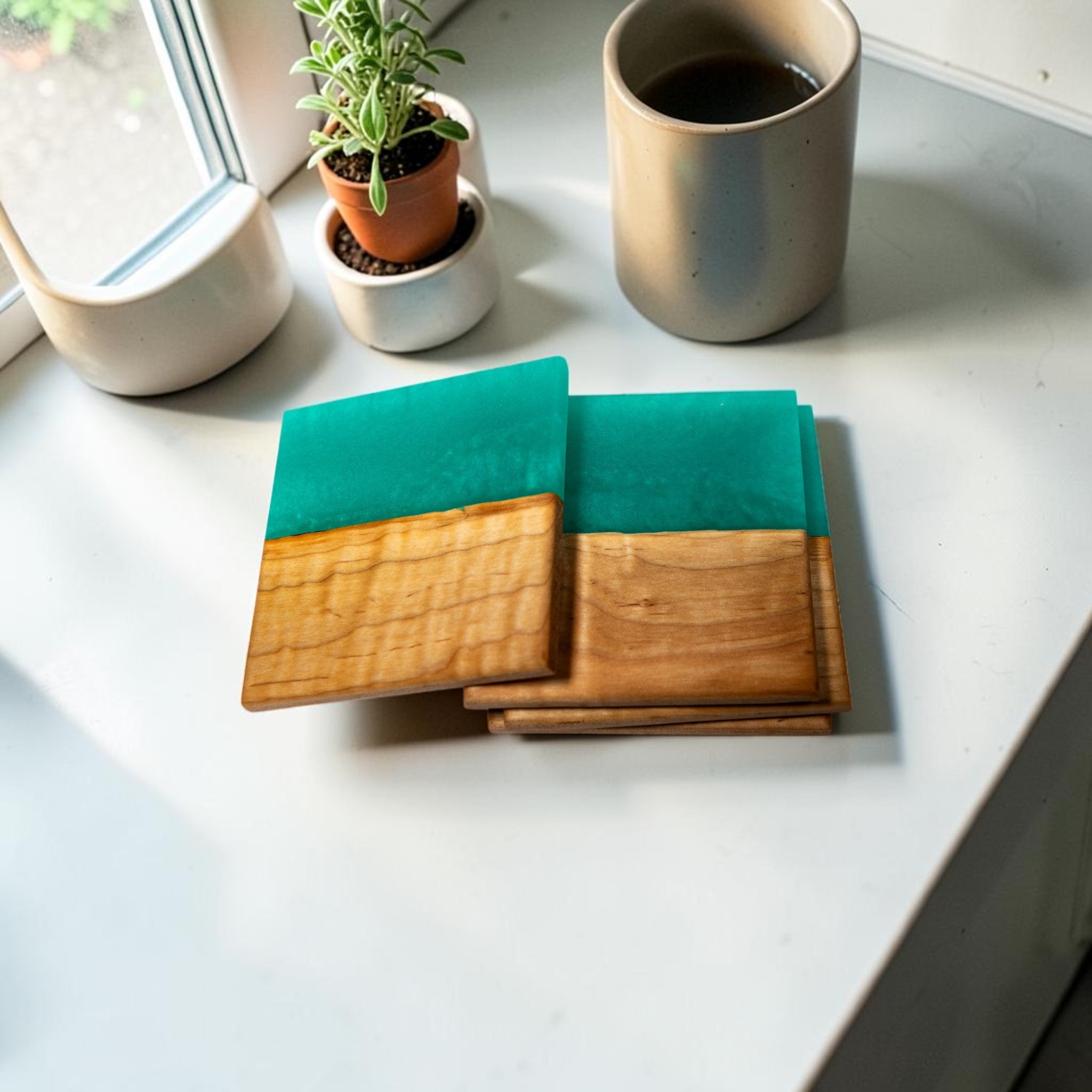 Maple with Mint Green Epoxy Coaster