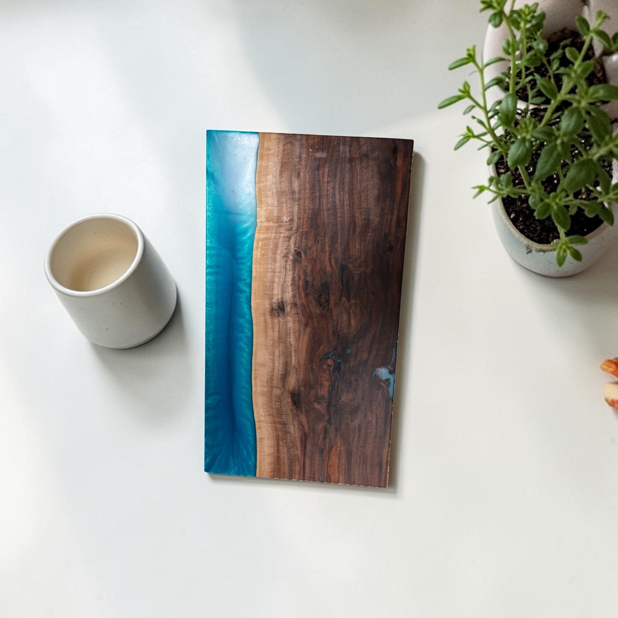 Handcrafted Walnut Wood with Sea Blue Epoxy Charcuterie Board - Serving Platter