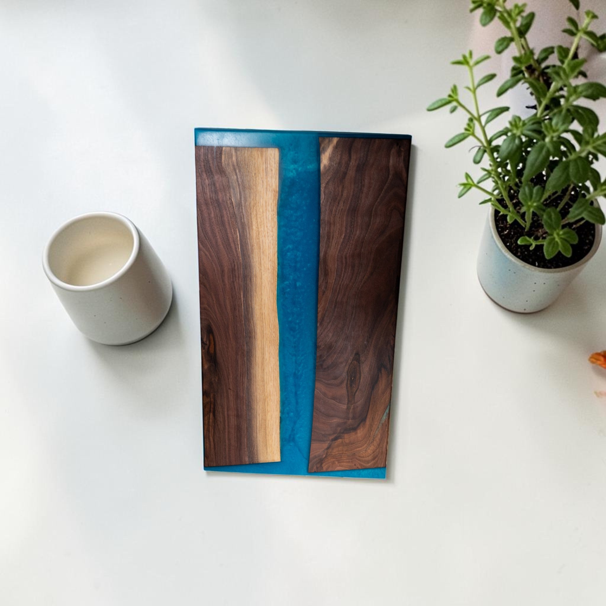 Walnut Wood with Sea Blue Epoxy Charcuterie Boards/Serving Board