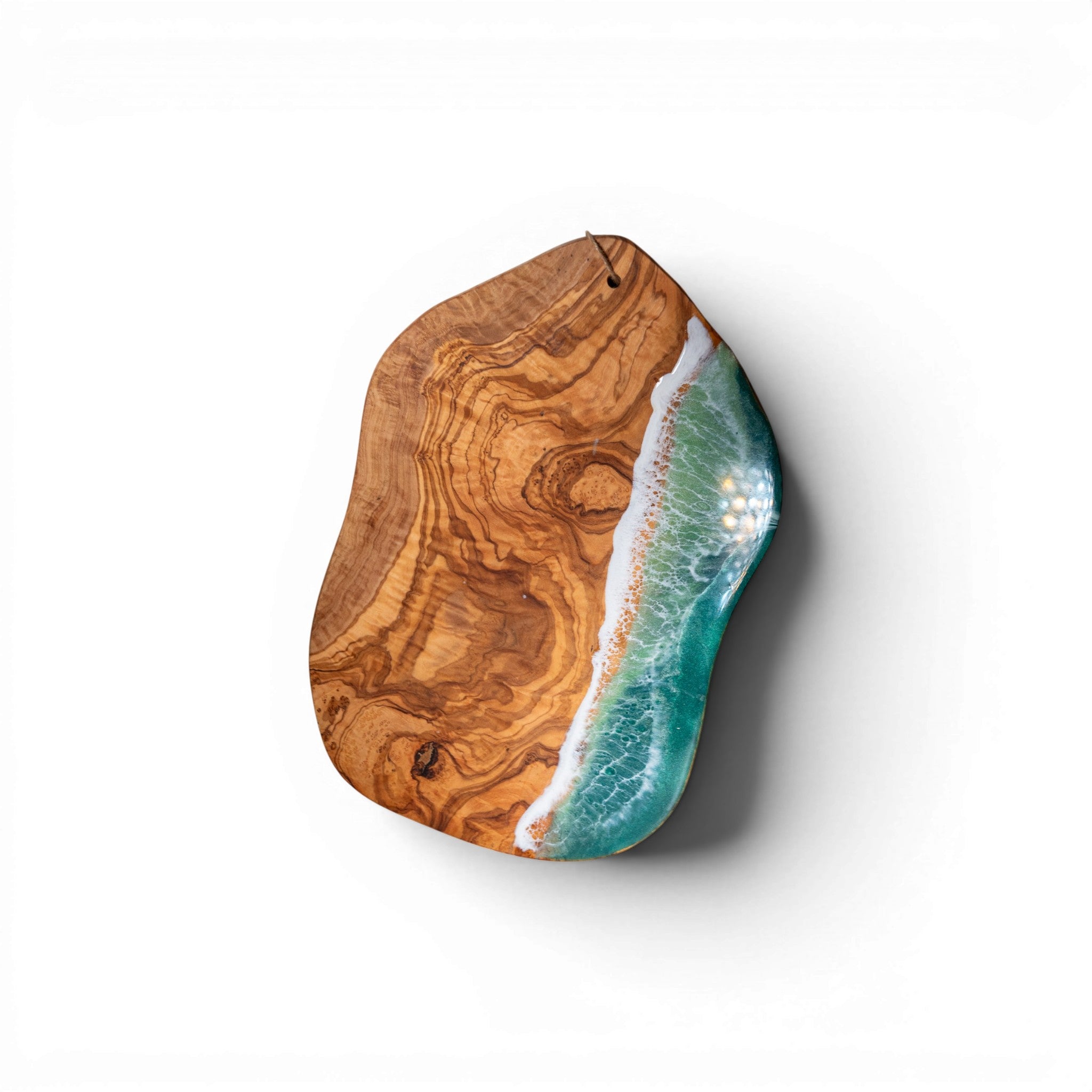 Green Handcrafted Ocean Wave Olive Wood Charcuterie Board - Serving Platter