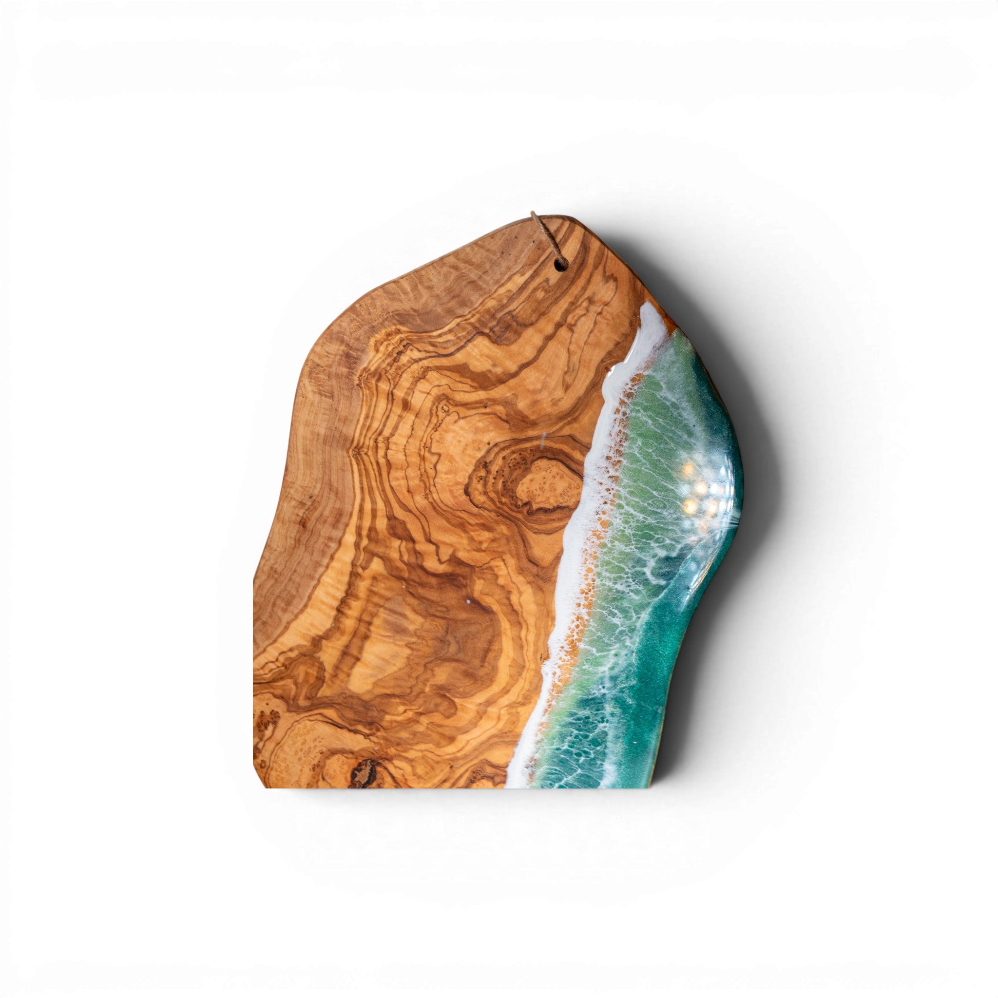 Green Handcrafted Ocean Wave Olive Wood Charcuterie Board - Serving Platter