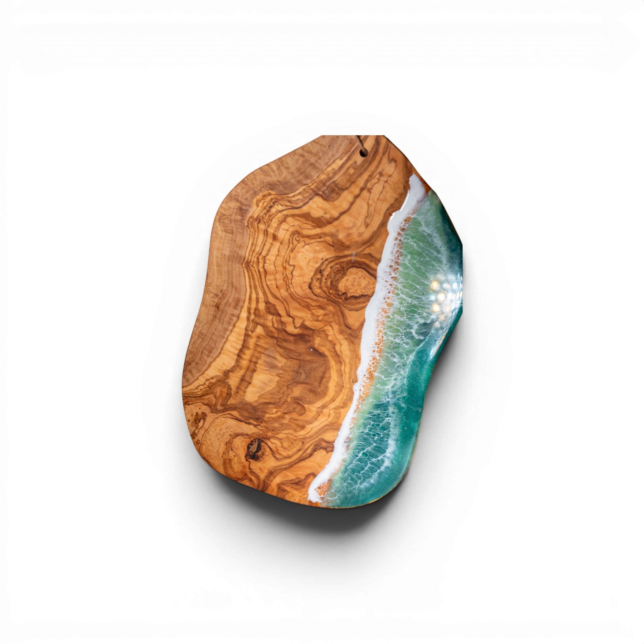 Green Handcrafted Ocean Wave Olive Wood Charcuterie Board - Serving Platter