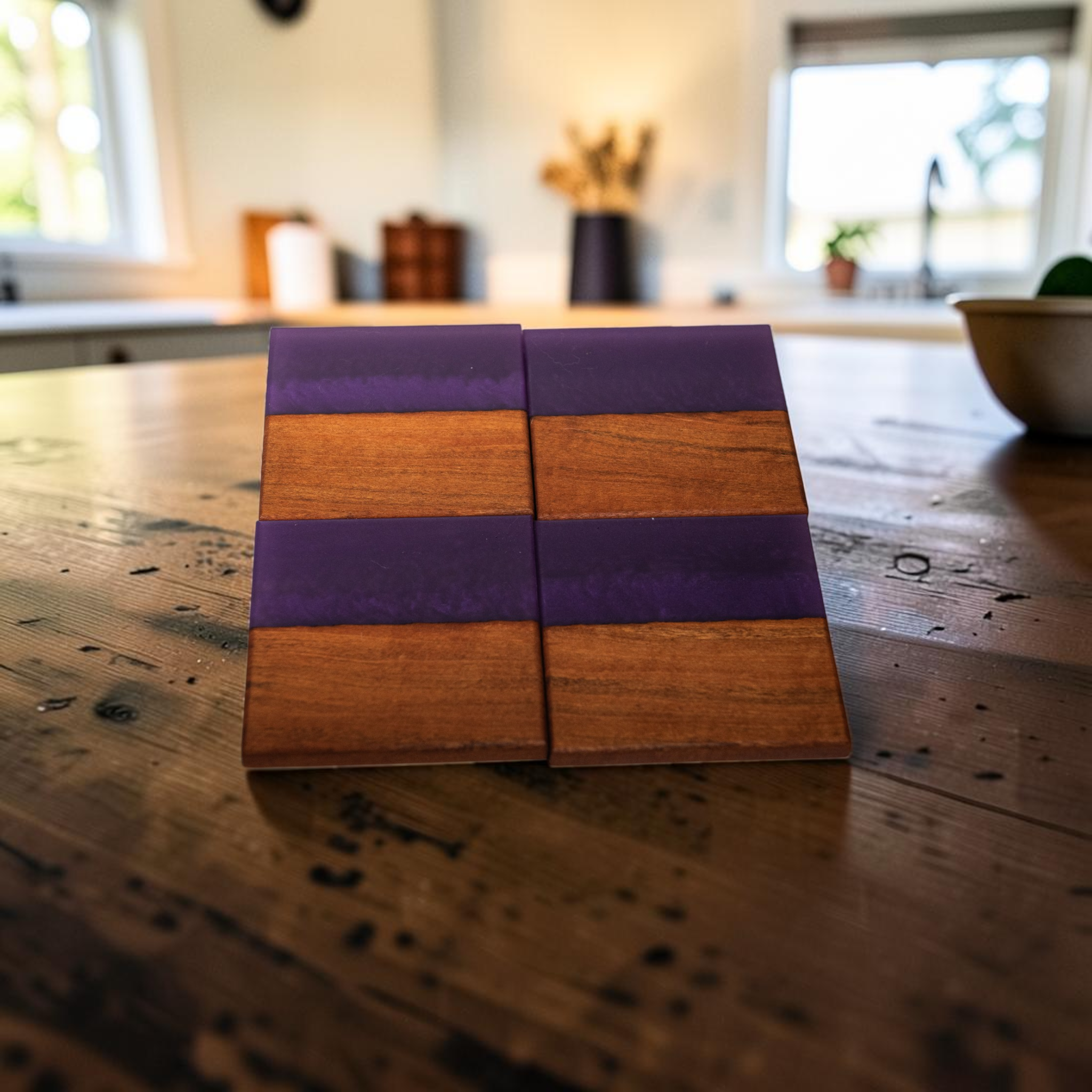 Black Cherry Wood with Purple Epoxy Coaster