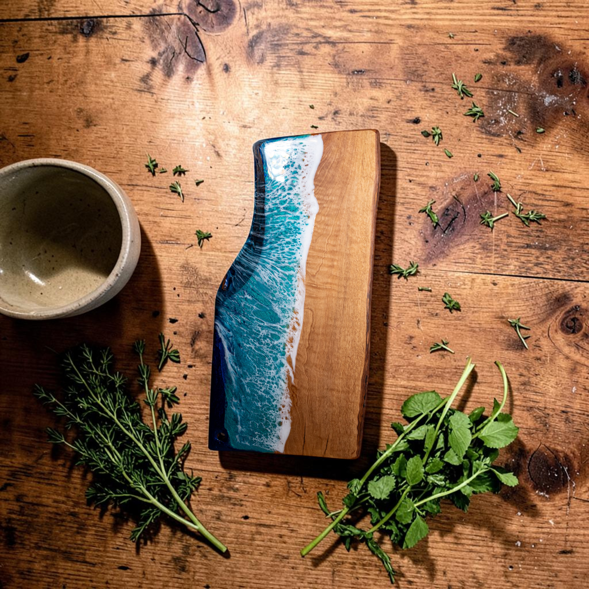 Handcrafted Ocean Wave Olive Wood Charcuterie Board - Serving Platter