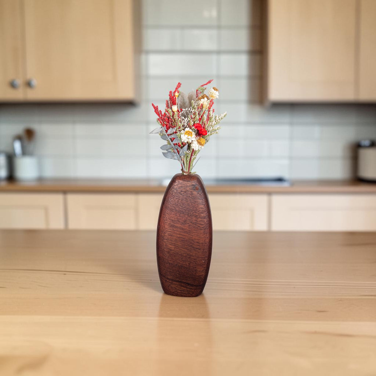 Handmade Wooden Vase and Dry Flowers
