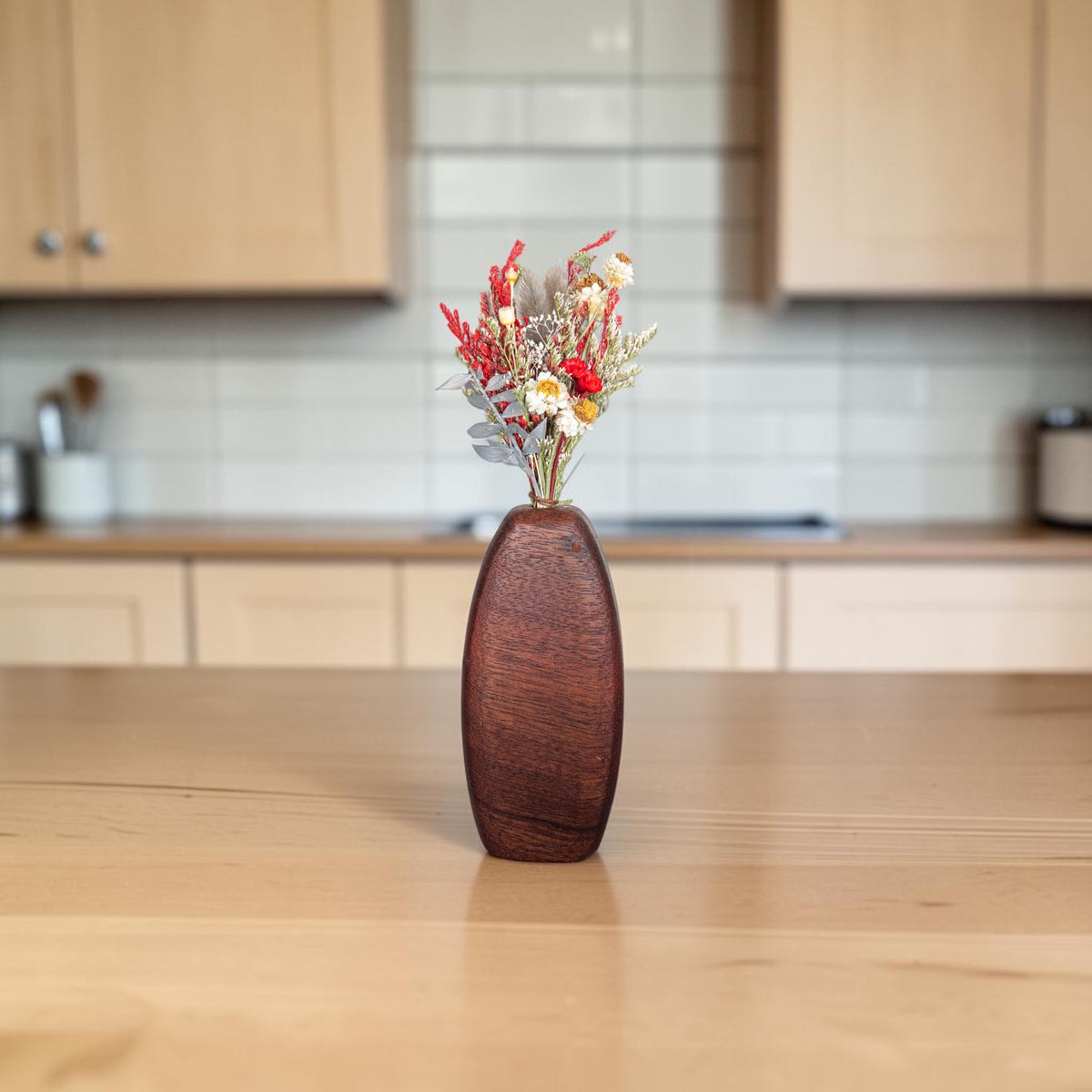 Handmade Wooden Vase and Dry Flowers