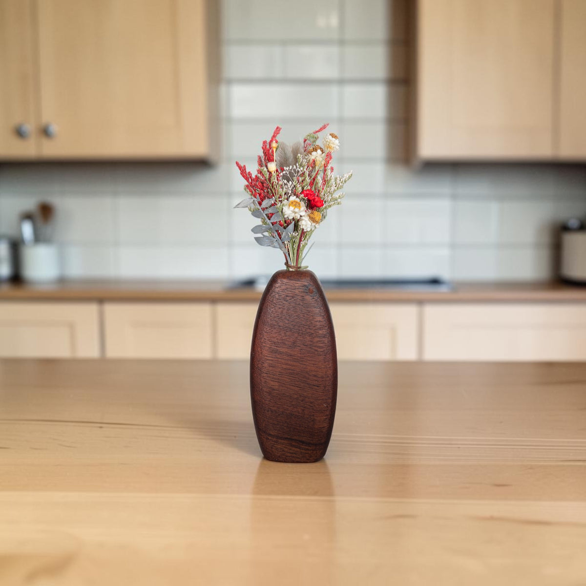Handmade Wooden Vase and Dry Flowers