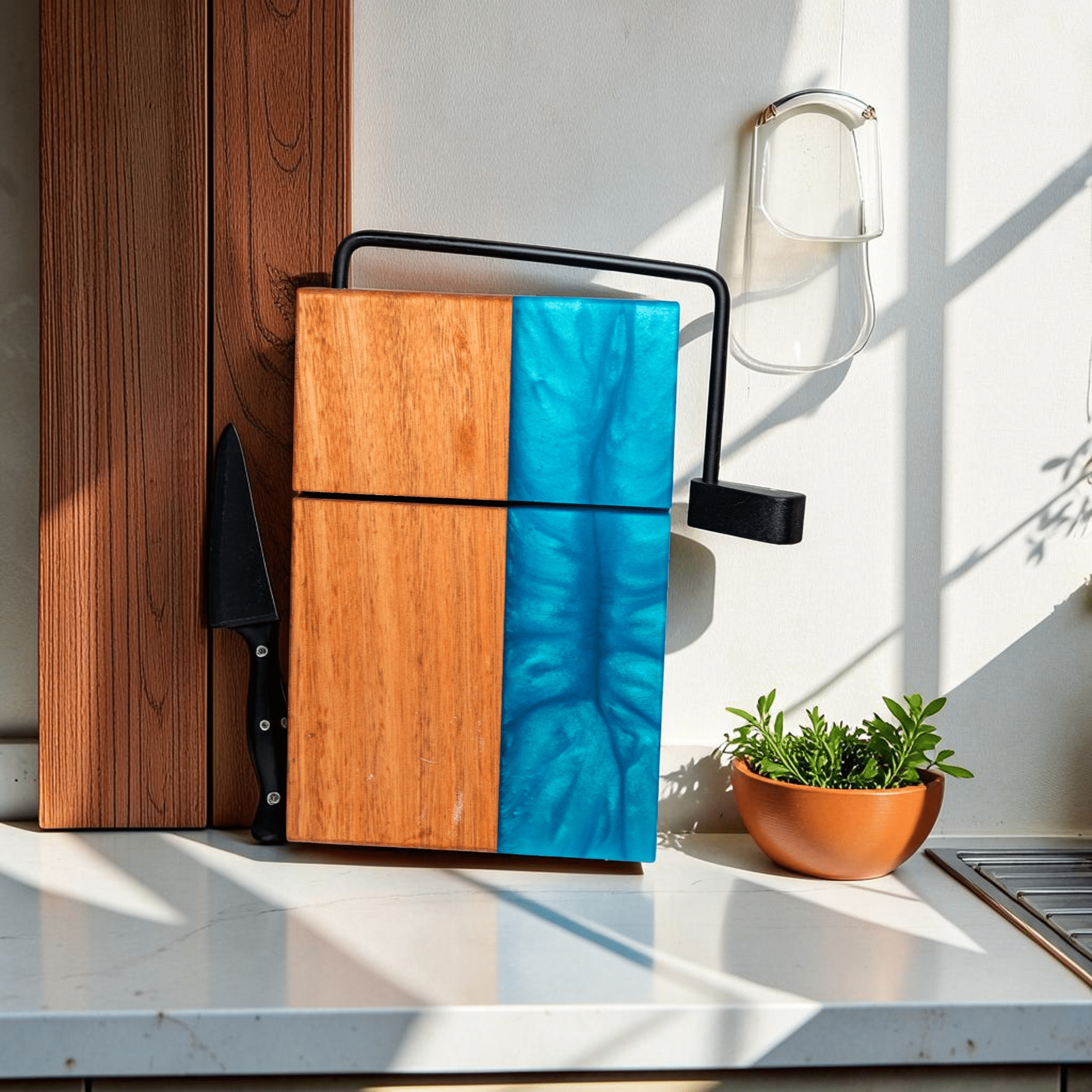 Eucalyptus Wood with Sea Blue Epoxy Cheese Slicer Board