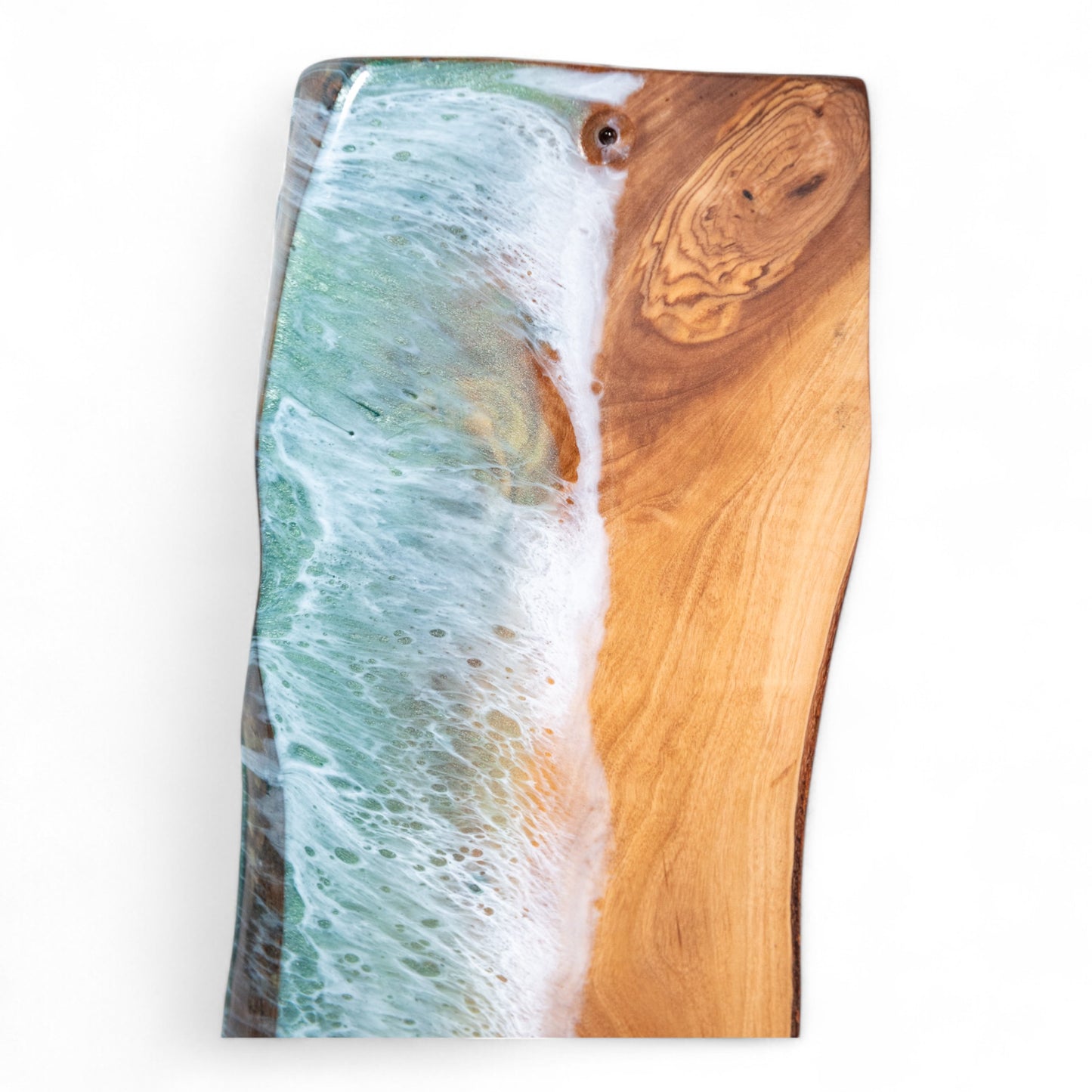 Green Handcrafted Ocean Wave Olive Wood Charcuterie Board - Serving Platter