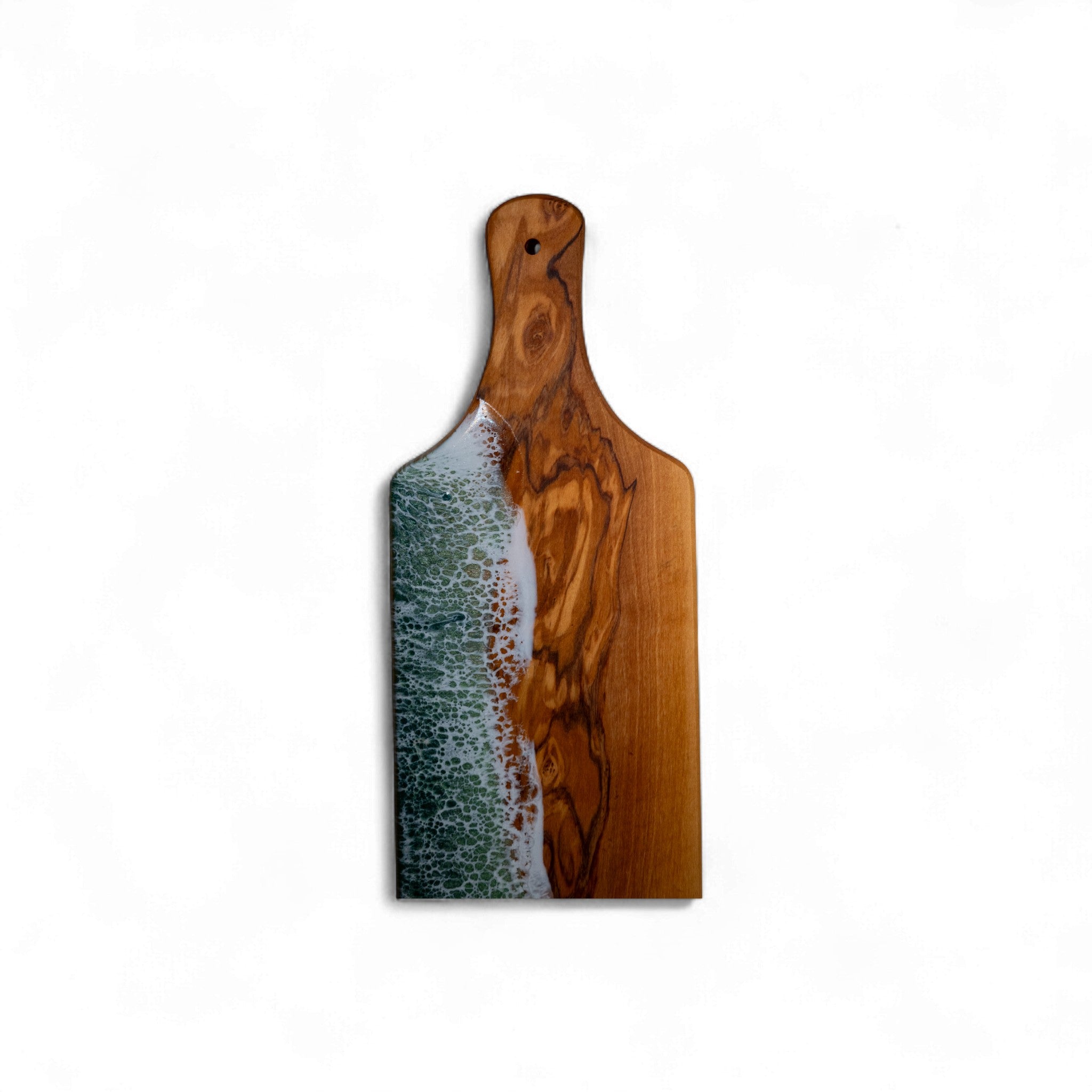Green Handcrafted Ocean Wave Olive Wood Charcuterie Board - Serving Platter