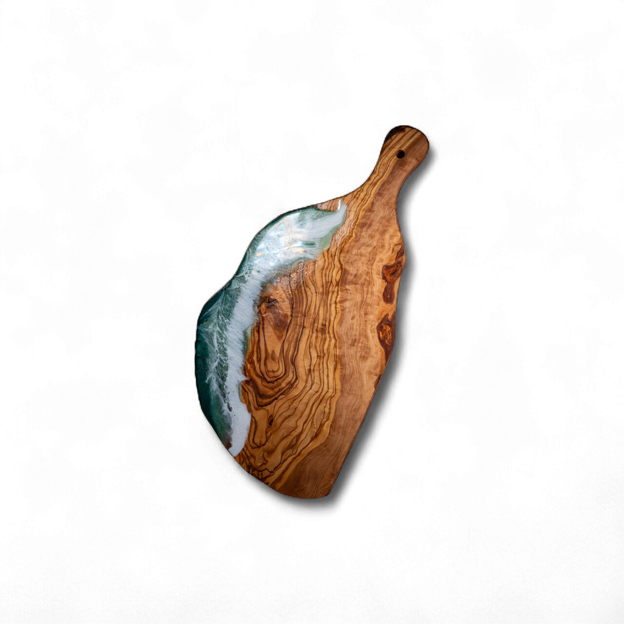 Green Handcrafted Ocean Wave Olive Wood Charcuterie Board - Serving Platter