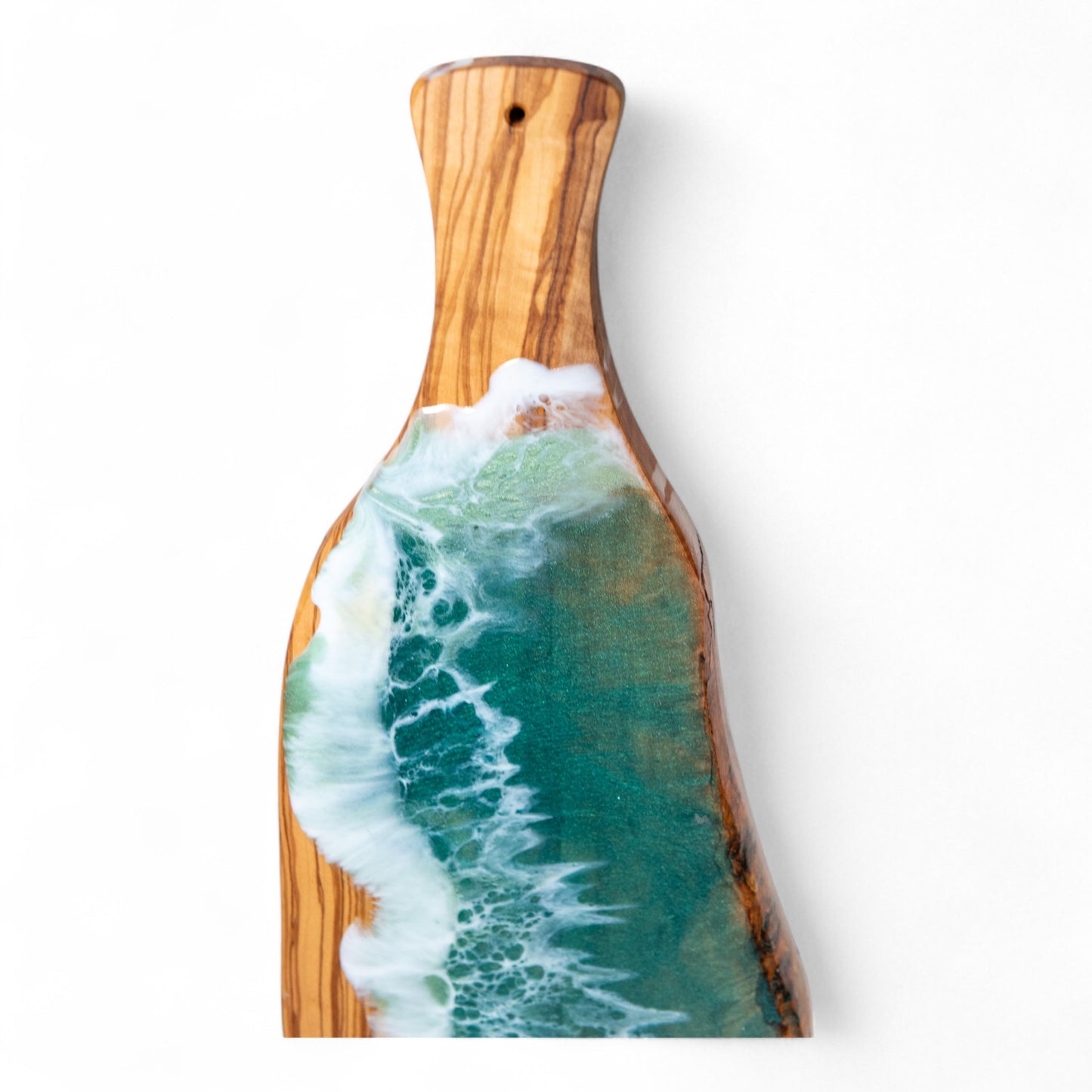 Green Handcrafted Ocean Wave Olive Wood Charcuterie Board - Serving Platter