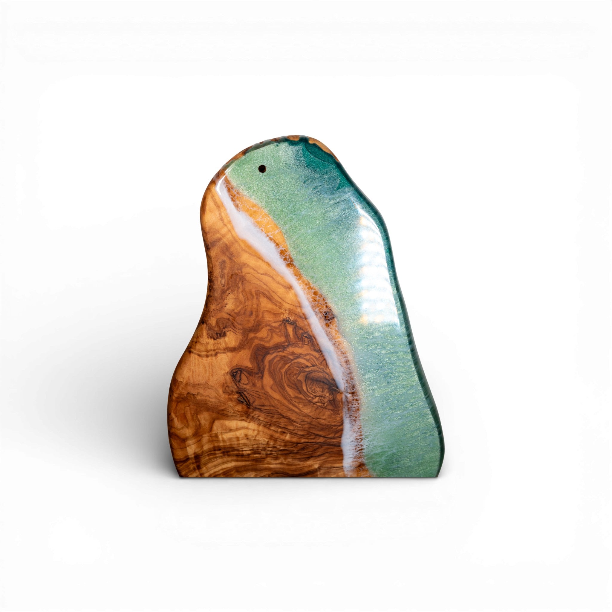 Green Handcrafted Ocean Wave Olive Wood Charcuterie Board - Serving Platter