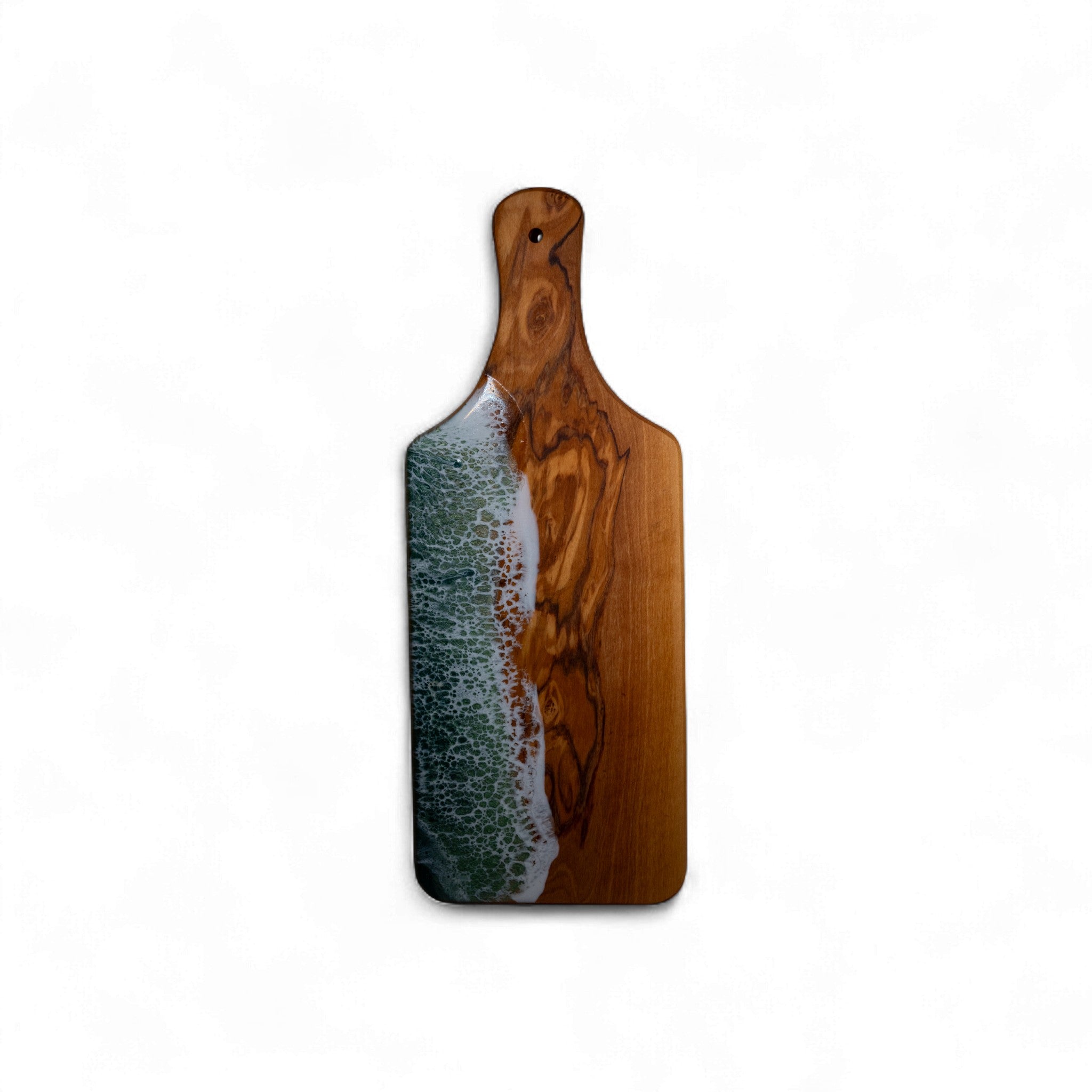 Green Handcrafted Ocean Wave Olive Wood Charcuterie Board - Serving Platter