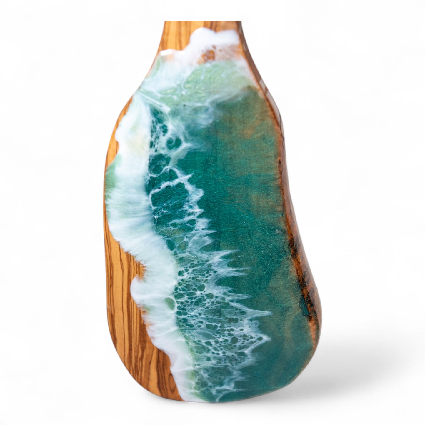 Green Handcrafted Ocean Wave Olive Wood Charcuterie Board - Serving Platter