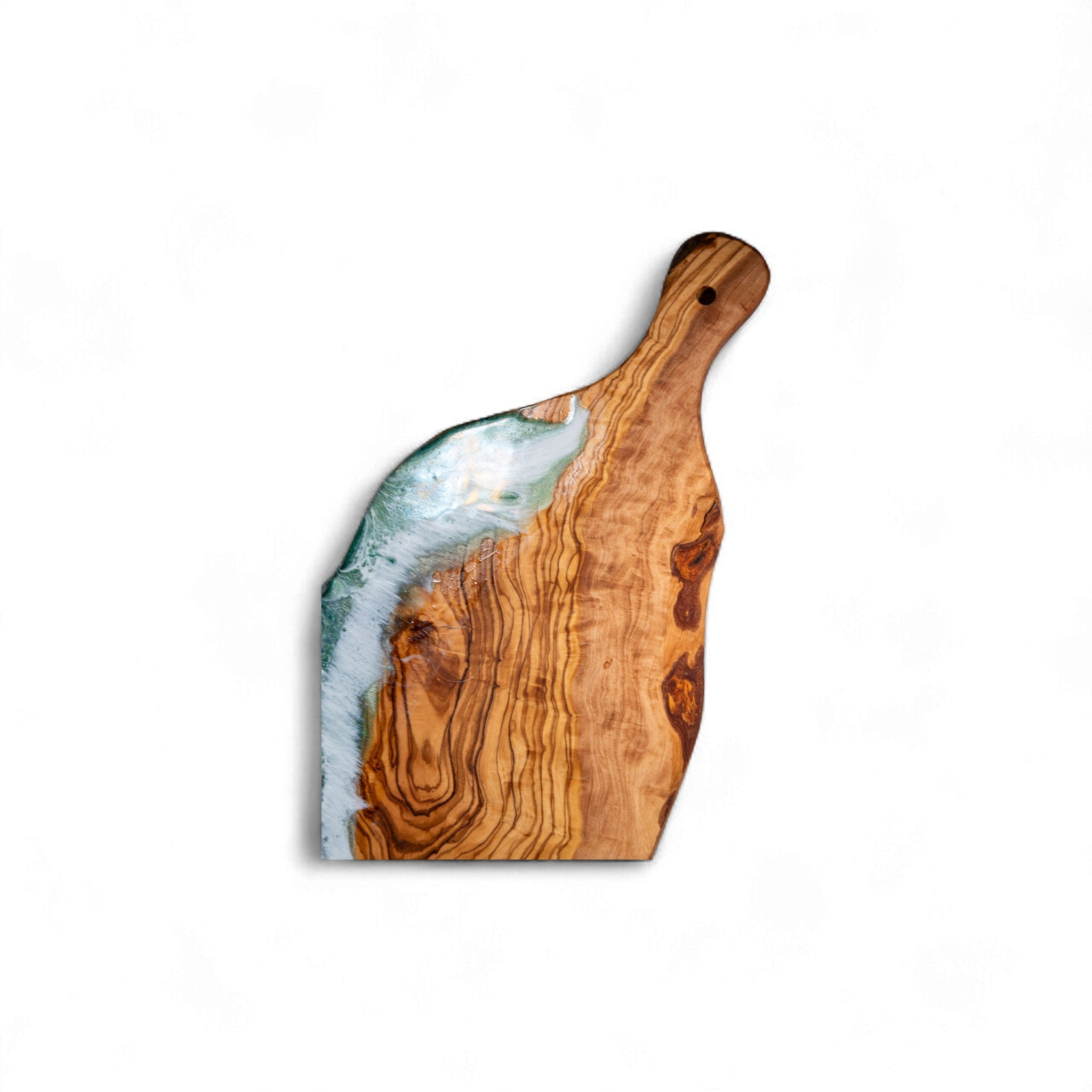 Green Handcrafted Ocean Wave Olive Wood Charcuterie Board - Serving Platter