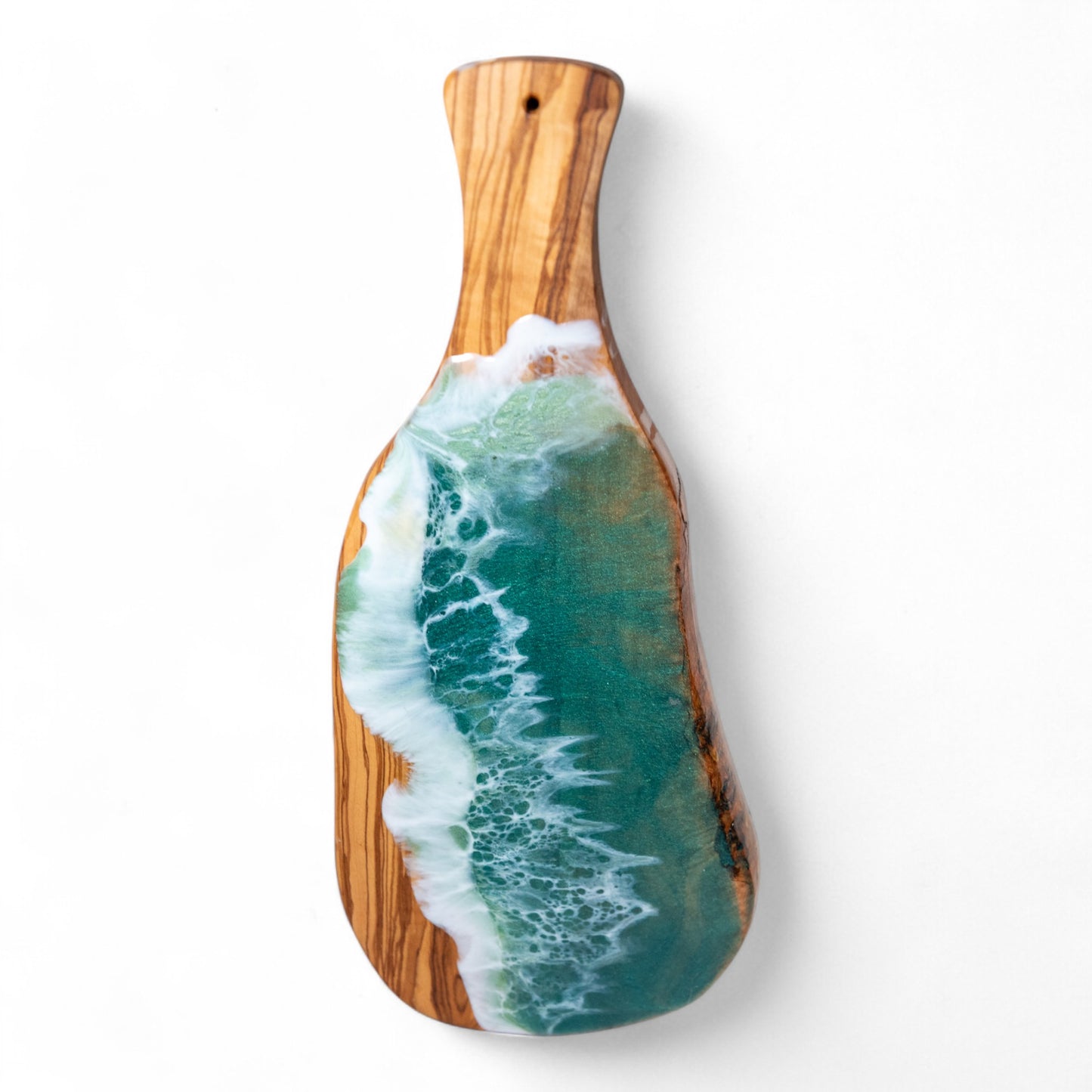 Green Handcrafted Ocean Wave Olive Wood Charcuterie Board - Serving Platter