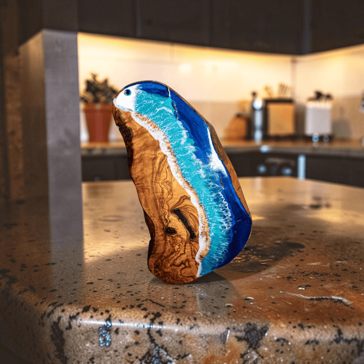 Handcrafted Ocean Wave Olive Wood Charcuterie Board - Serving Platter