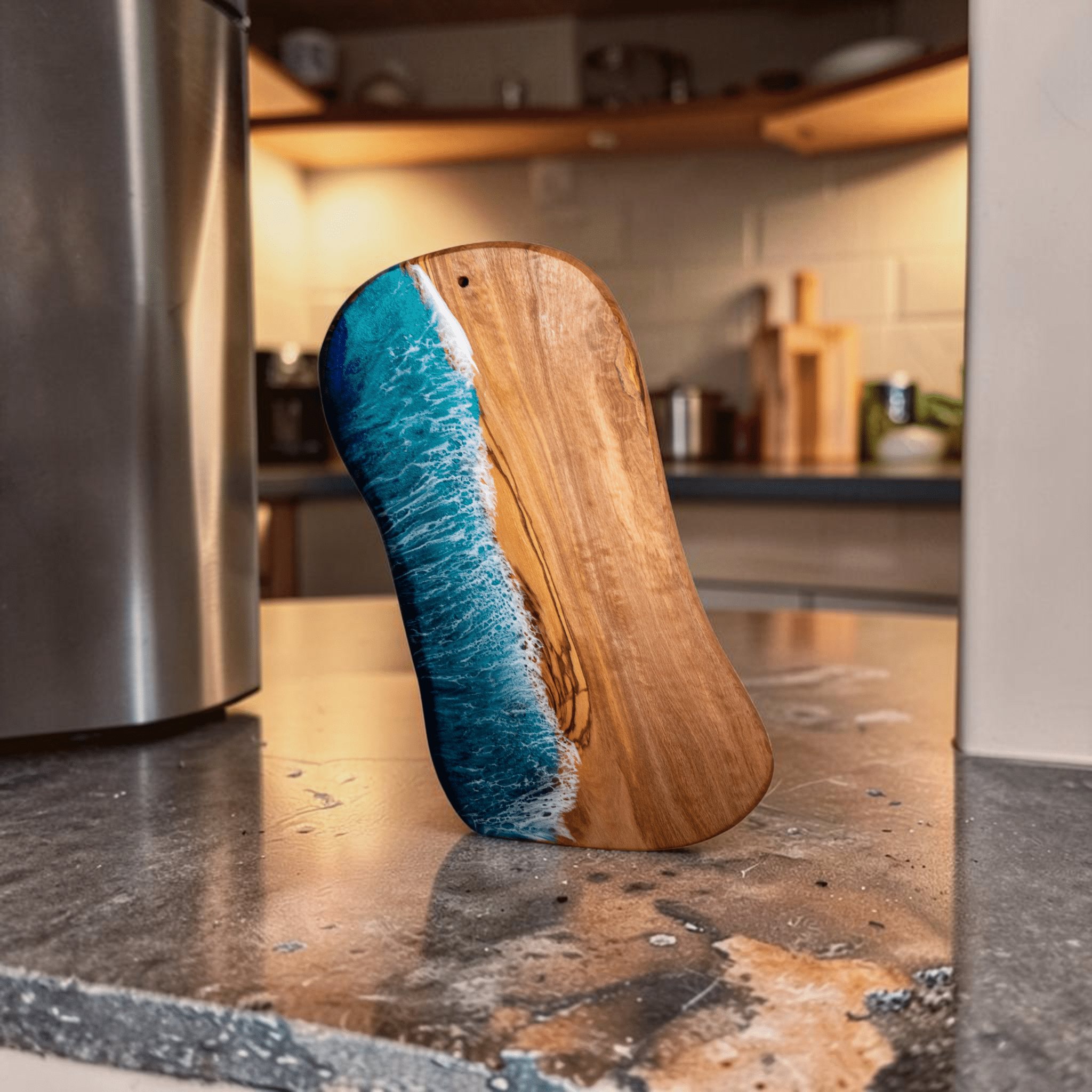 Handcrafted Ocean Wave Olive Wood Charcuterie Board - Serving Platter