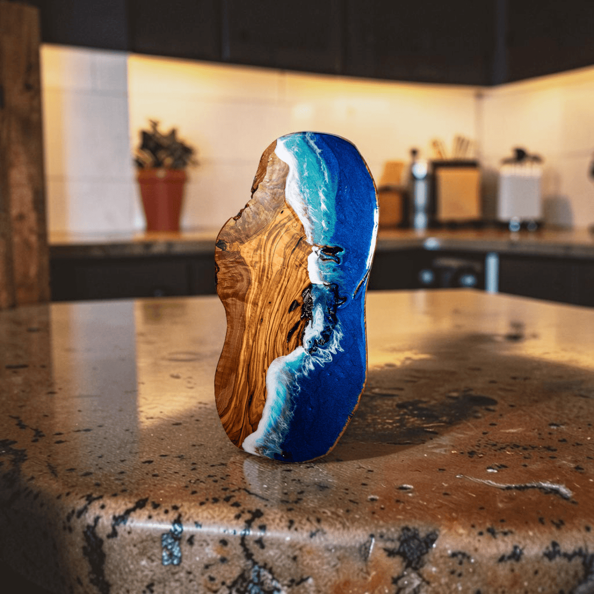 Handcrafted Ocean Wave Olive Wood Charcuterie Board - Serving Platter