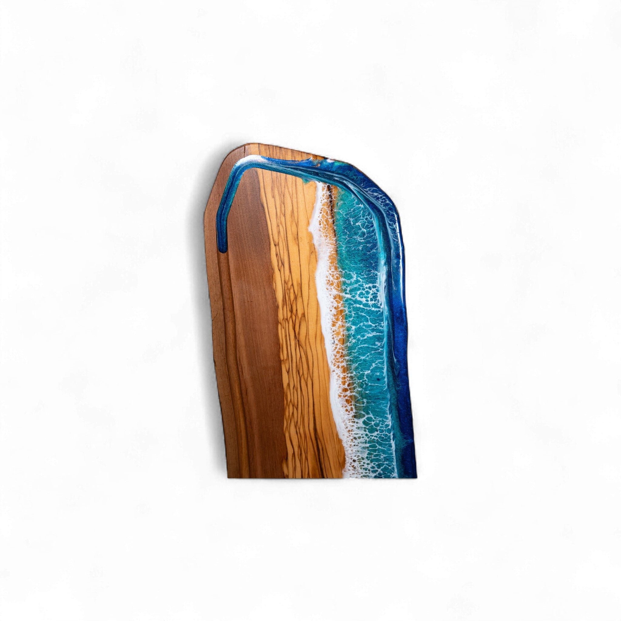 Handcrafted Ocean Wave Olive Wood Charcuterie Board With Juice Grove- Serving Platter