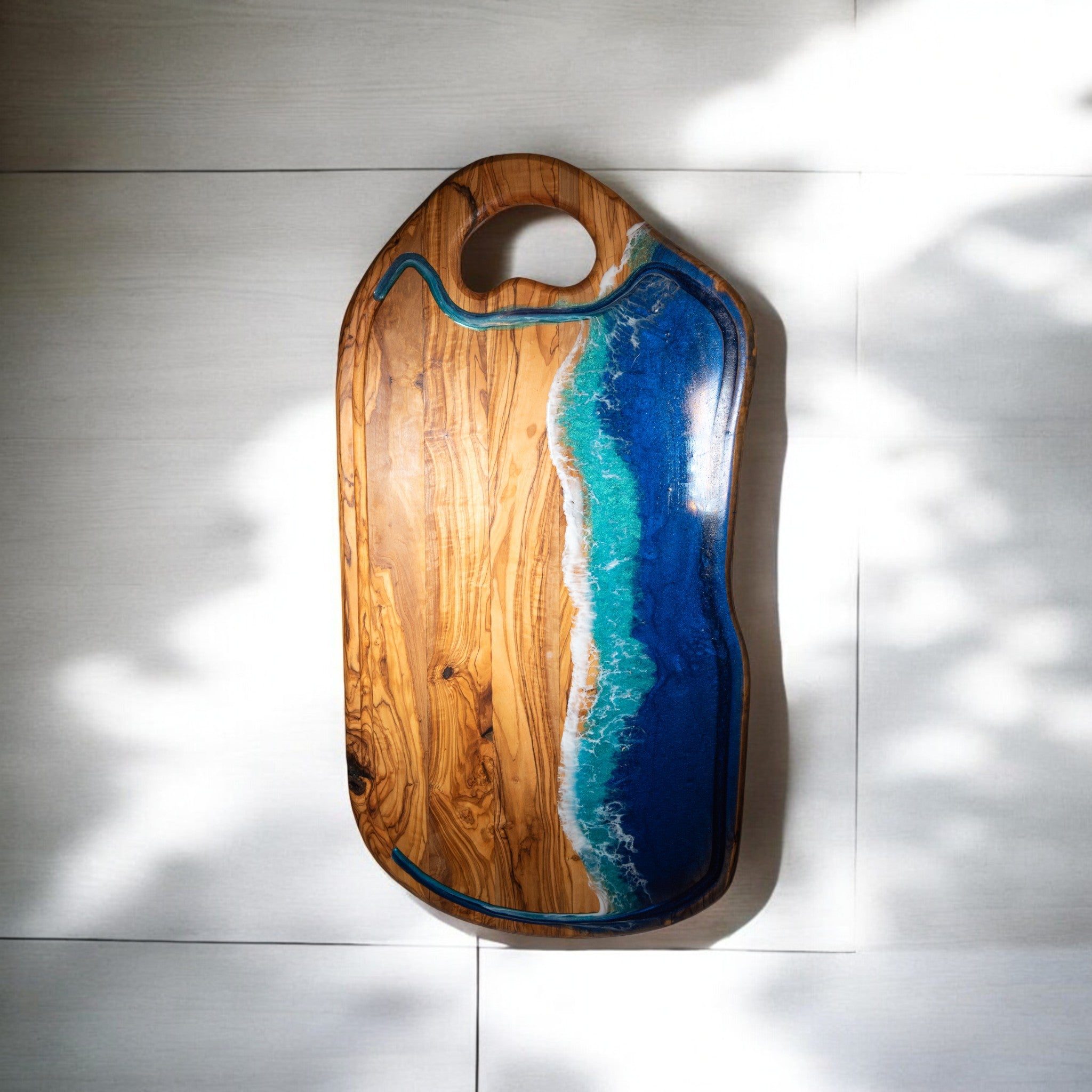 Handcrafted Ocean Wave Olive Wood Charcuterie Board - Serving Platter