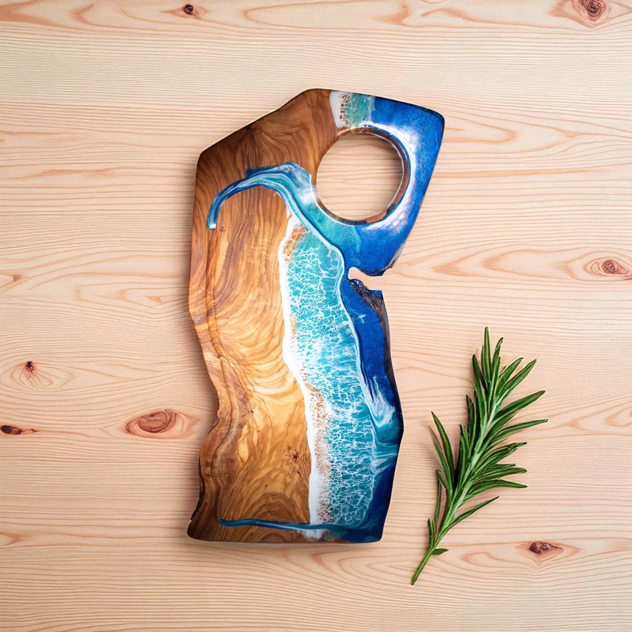 Handcrafted Ocean Wave Olive Wood Charcuterie Board - Serving Platter
