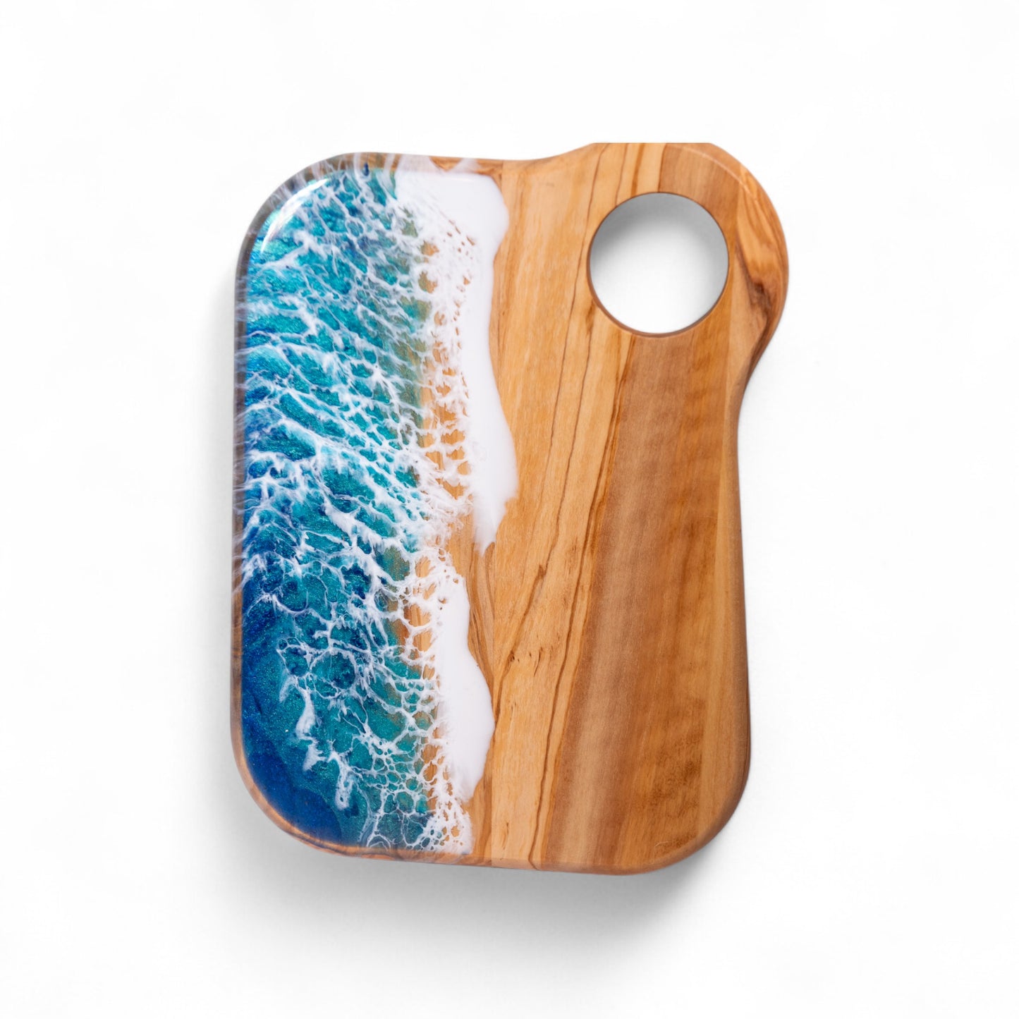 Handcrafted Ocean Wave Olive Wood Charcuterie Board - Serving Platter