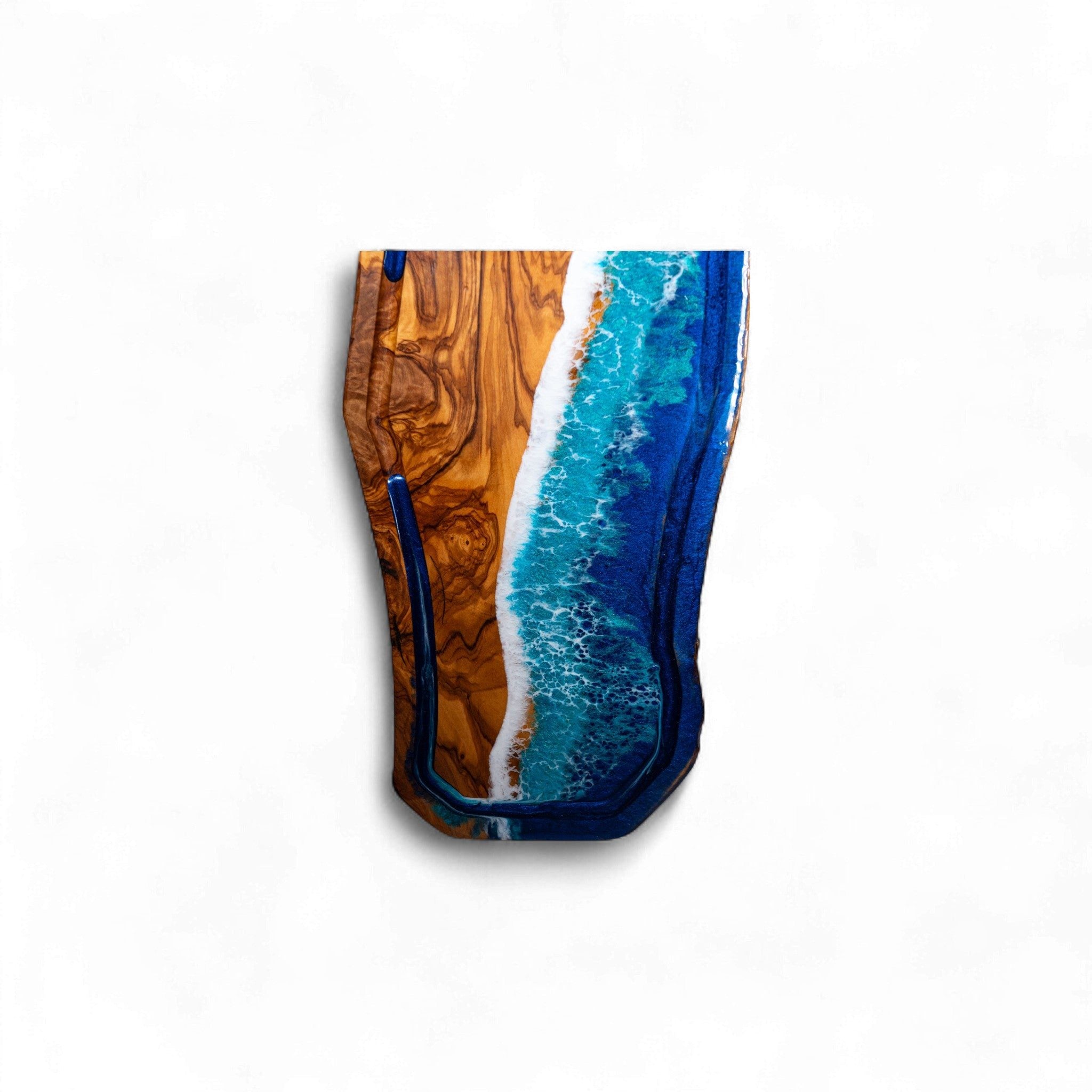 Handcrafted Ocean Wave Olive Wood Charcuterie Board With Juice Grove- Serving Platter