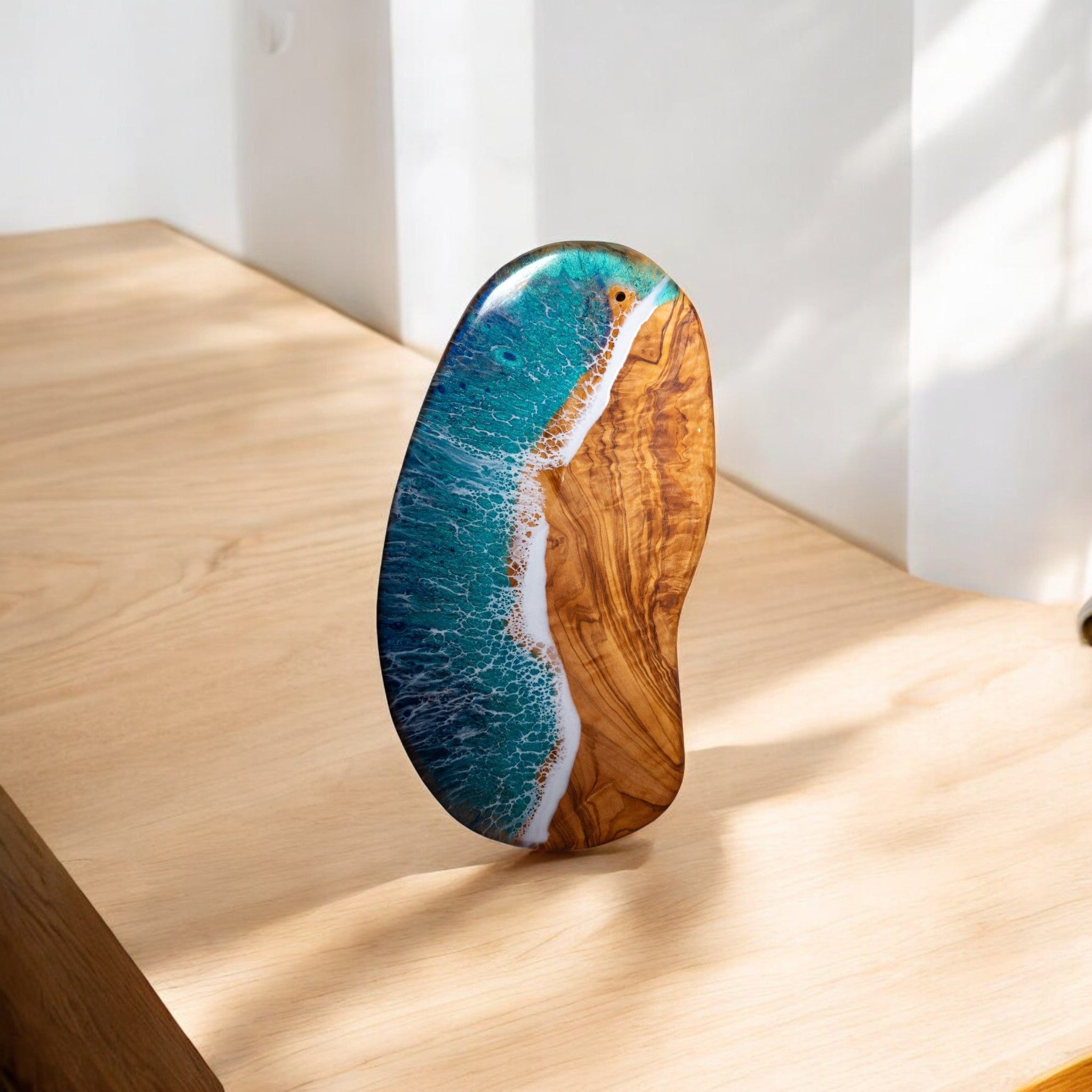 Handcrafted Ocean Wave Olive Wood Charcuterie Board - Serving Platter