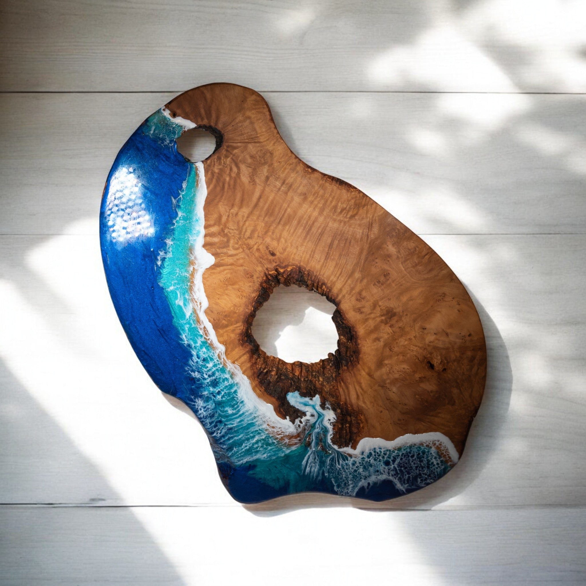 Handcrafted Ocean Wave Olive Wood Charcuterie Board - Serving Platter