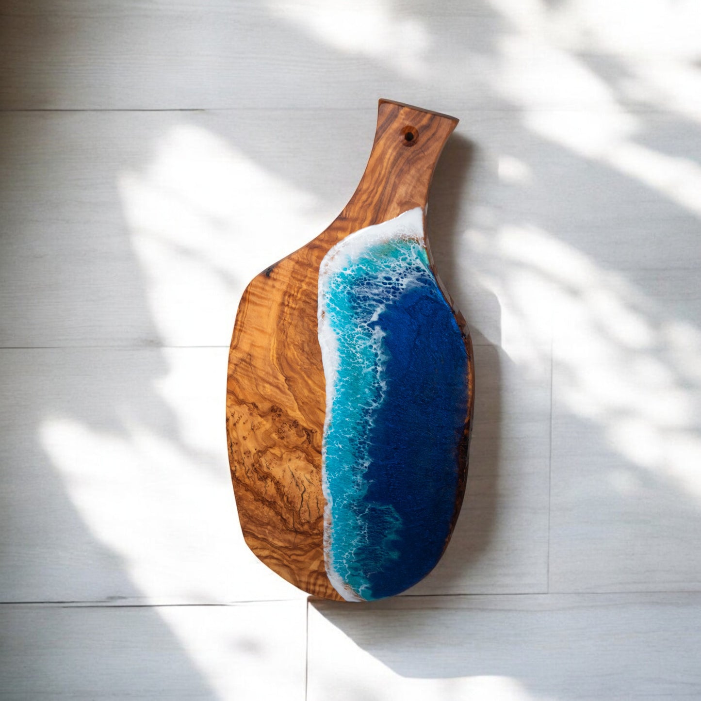 Handcrafted Ocean Wave Olive Wood Charcuterie Board - Serving Platter