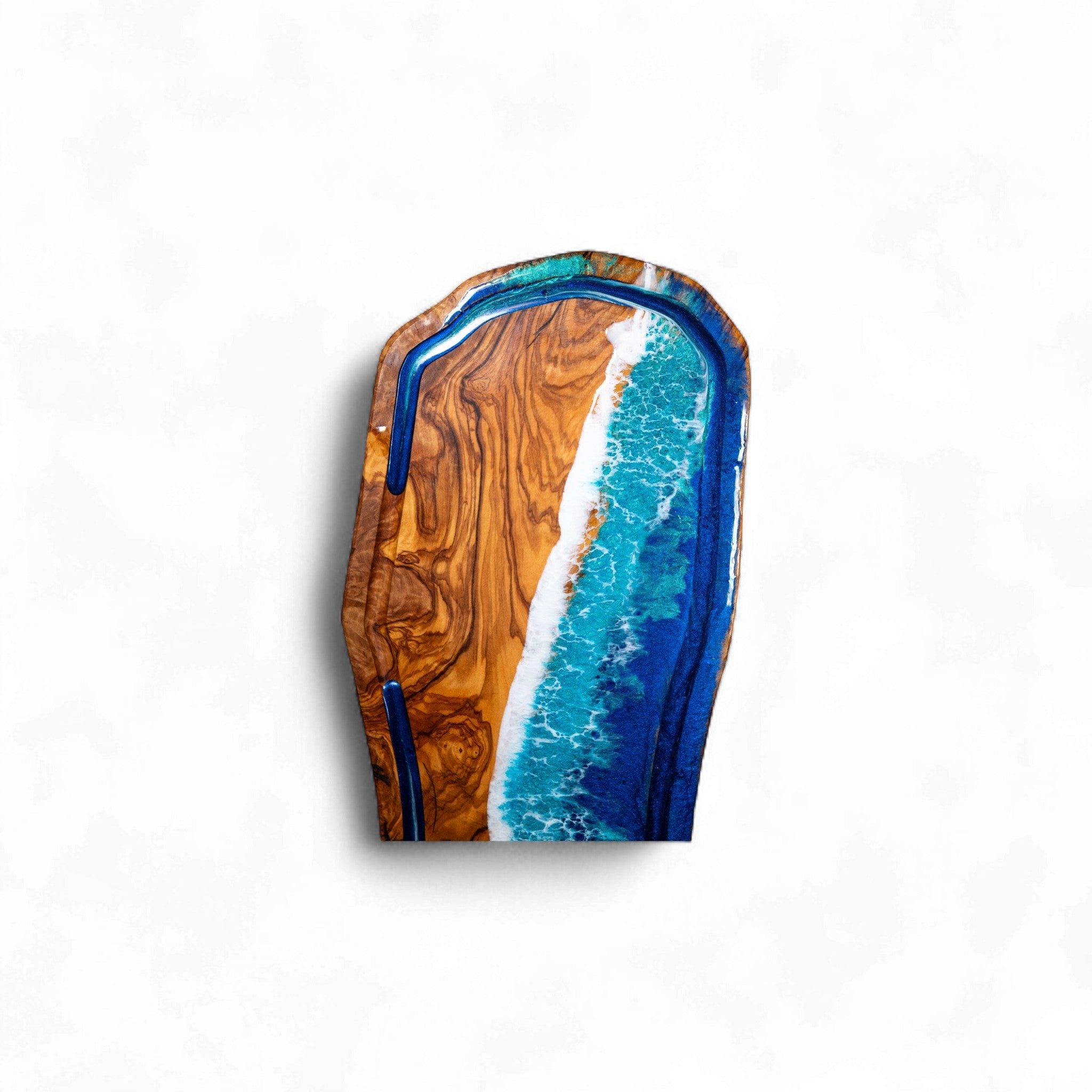 Handcrafted Ocean Wave Olive Wood Charcuterie Board With Juice Grove- Serving Platter