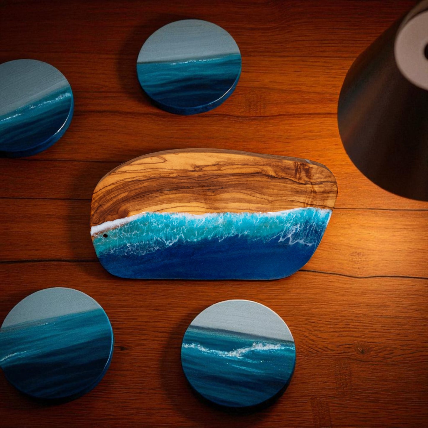 Handcrafted Ocean Wave Olive Wood Charcuterie Board - Serving Platter