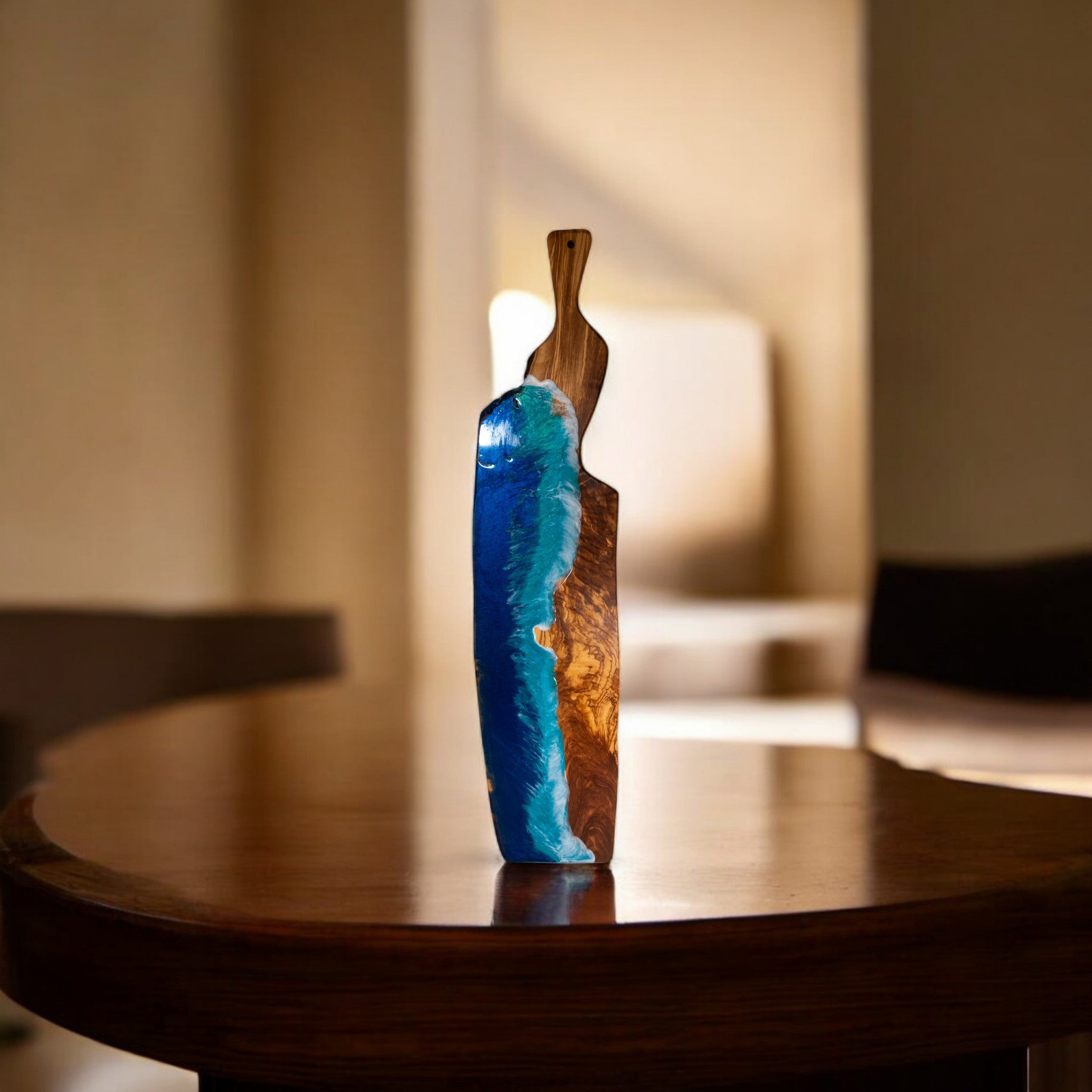 Handcrafted Ocean Wave Olive Wood Charcuterie Board - Serving Platter