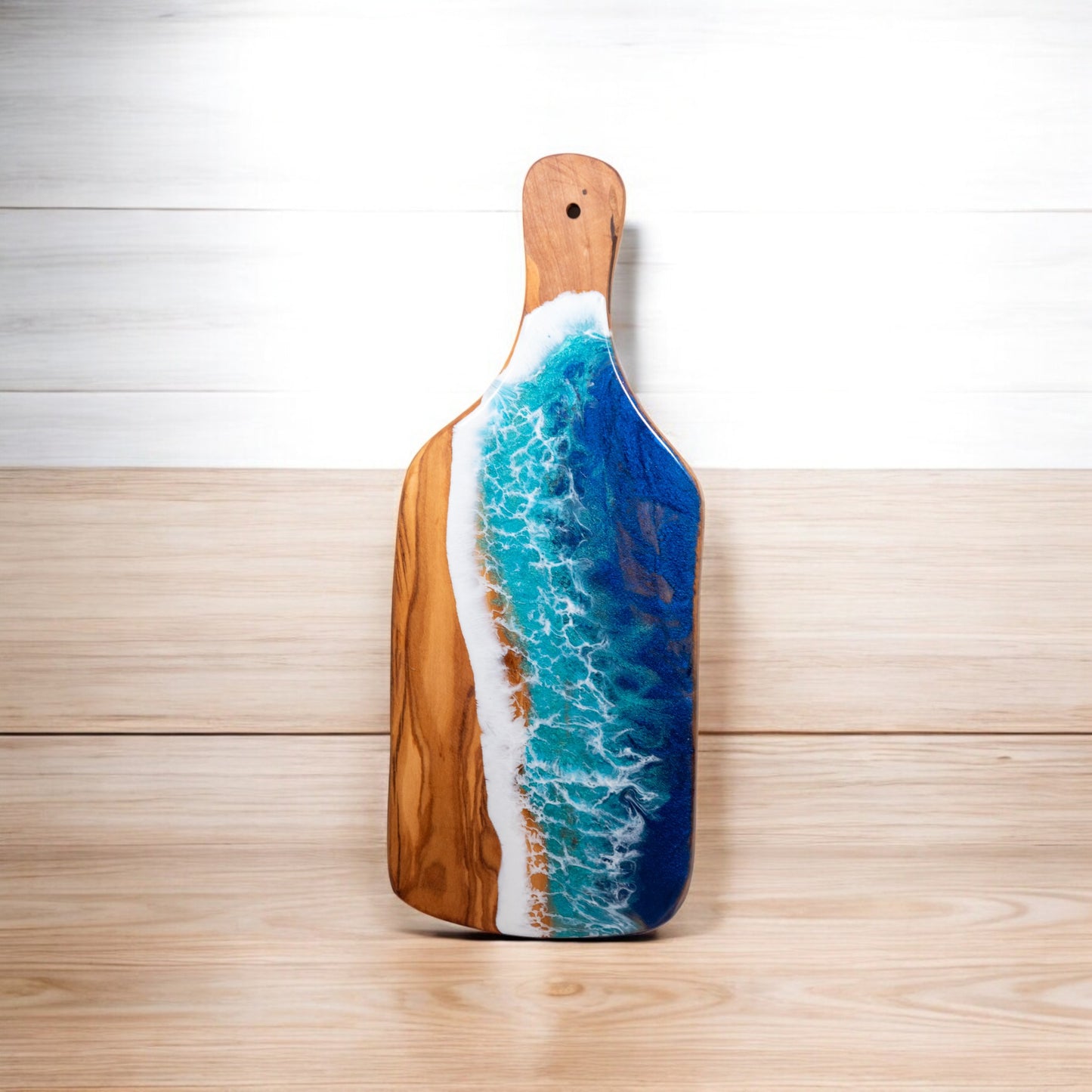 Handcrafted Ocean Wave Olive Wood Charcuterie Board - Serving Platter