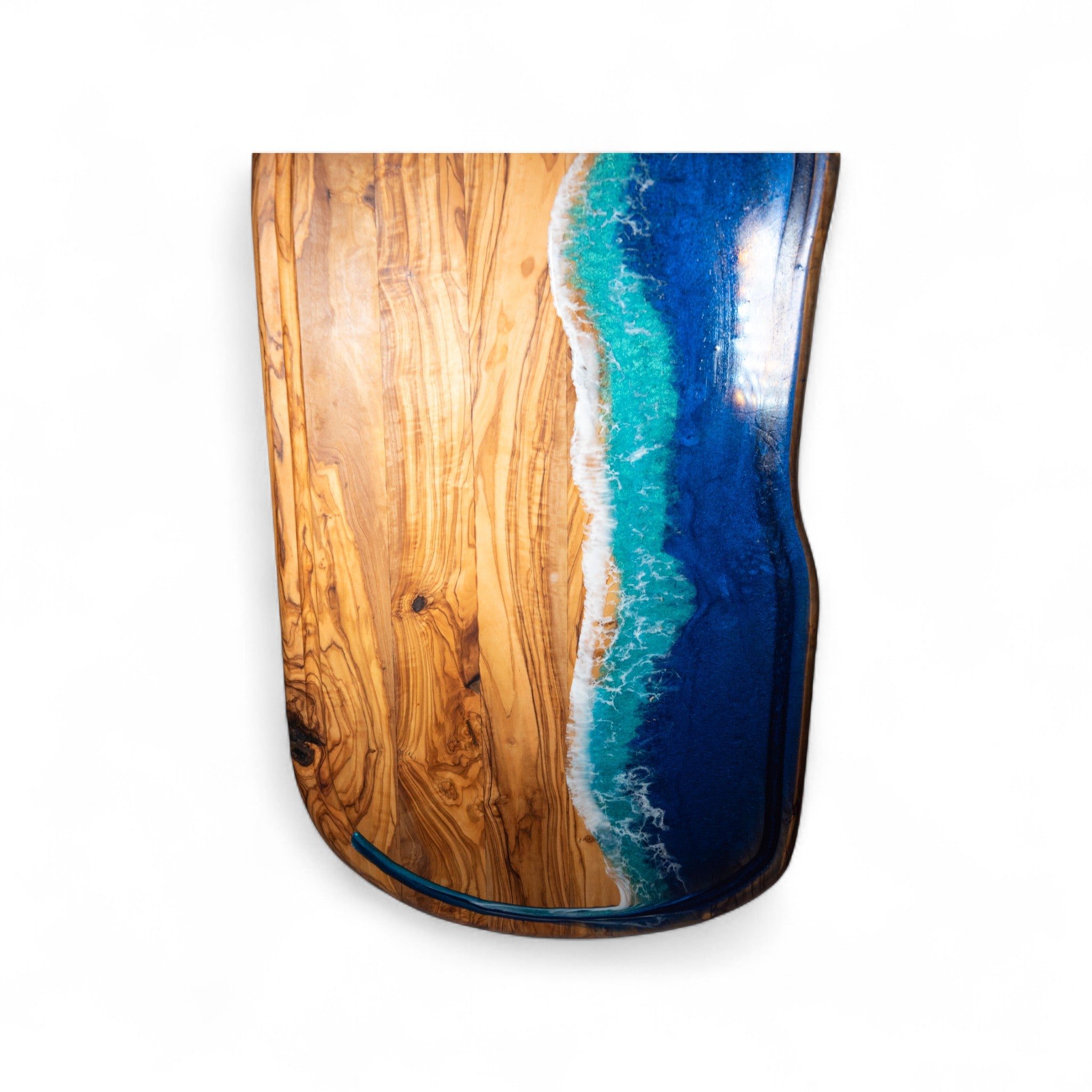 Handcrafted Ocean Wave Olive Wood Charcuterie Board - Serving Platter
