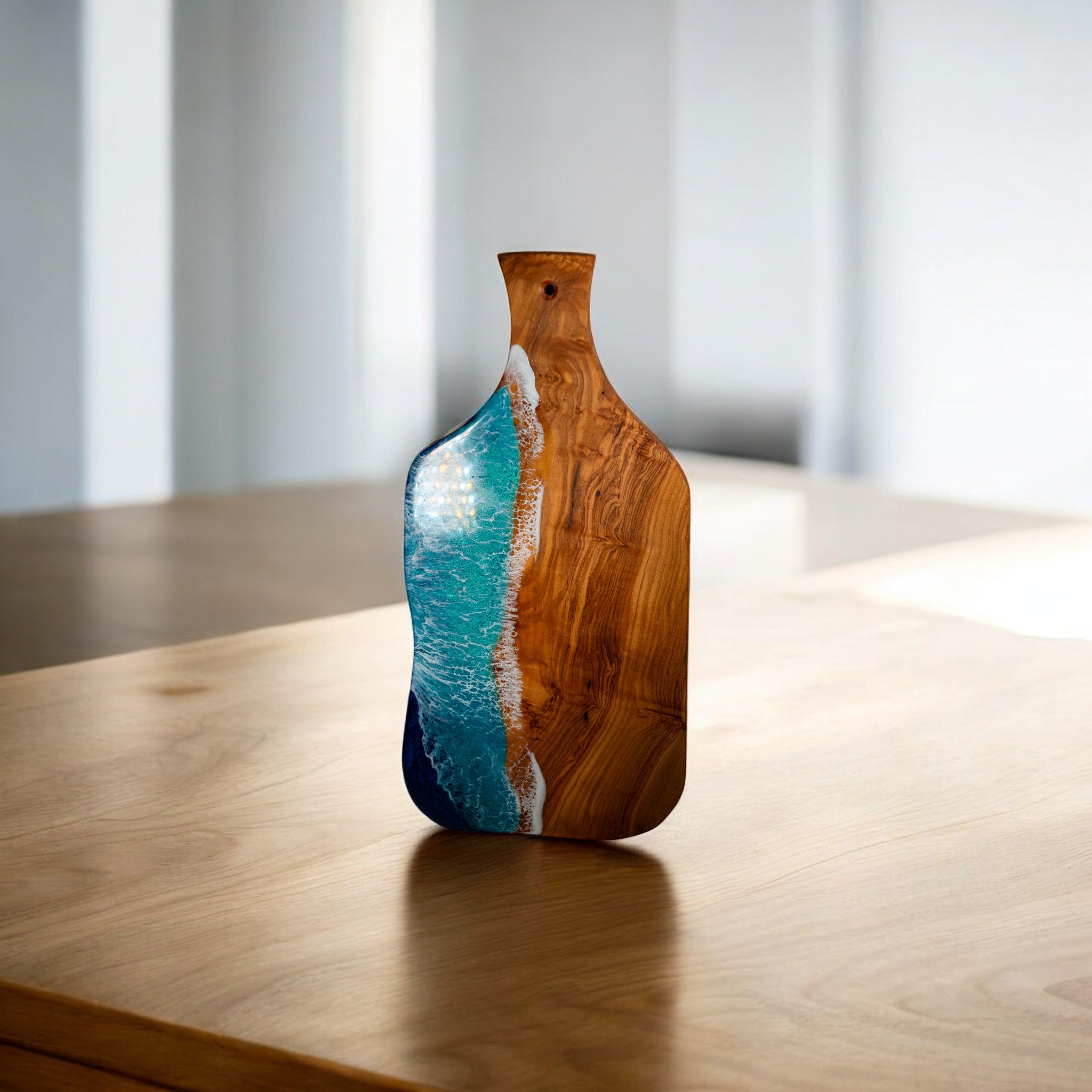 Handcrafted Ocean Wave Olive Wood Charcuterie Board - Serving Platter